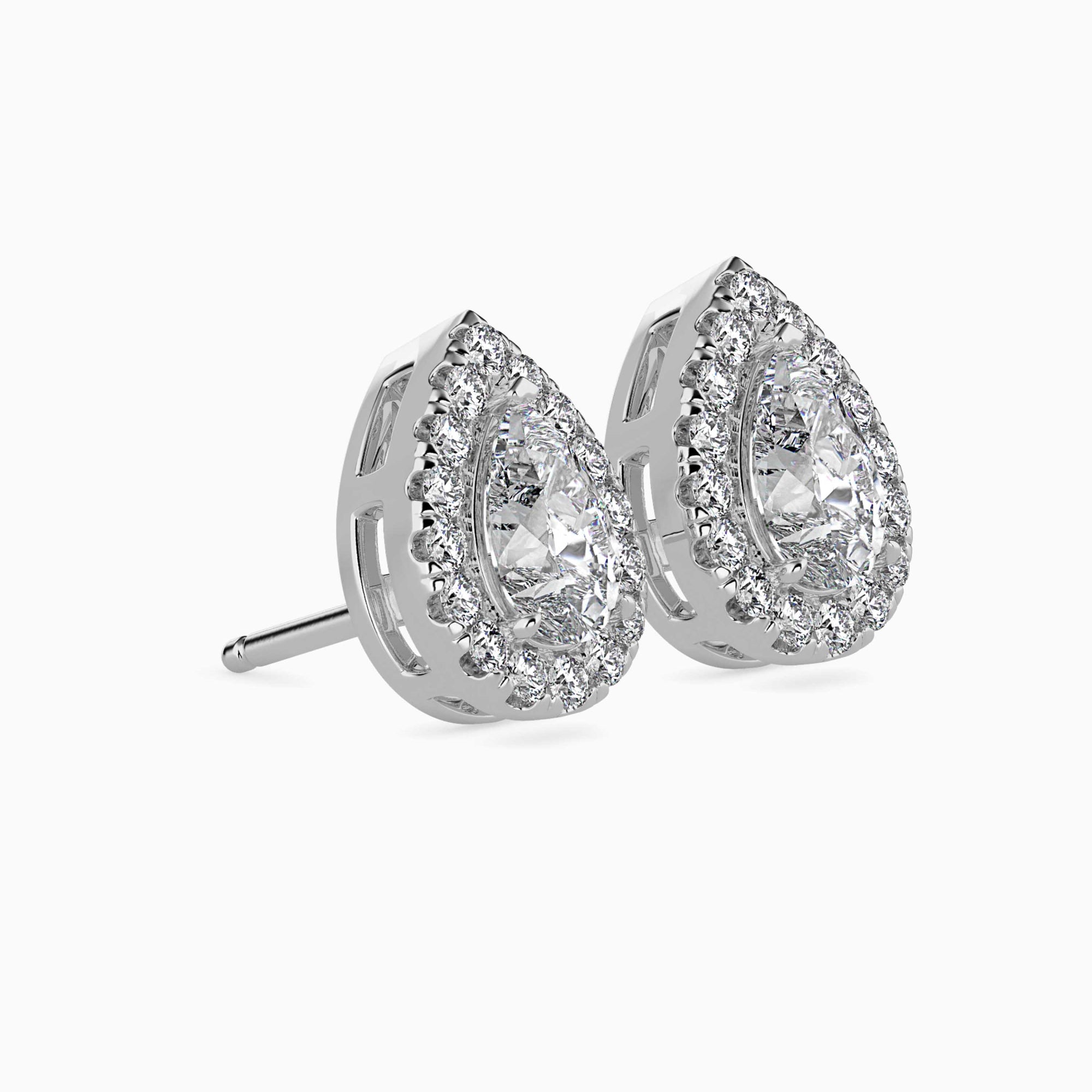 Pear-Shaped Lab-Grown Diamond Halo Stud Earrings in White Gold