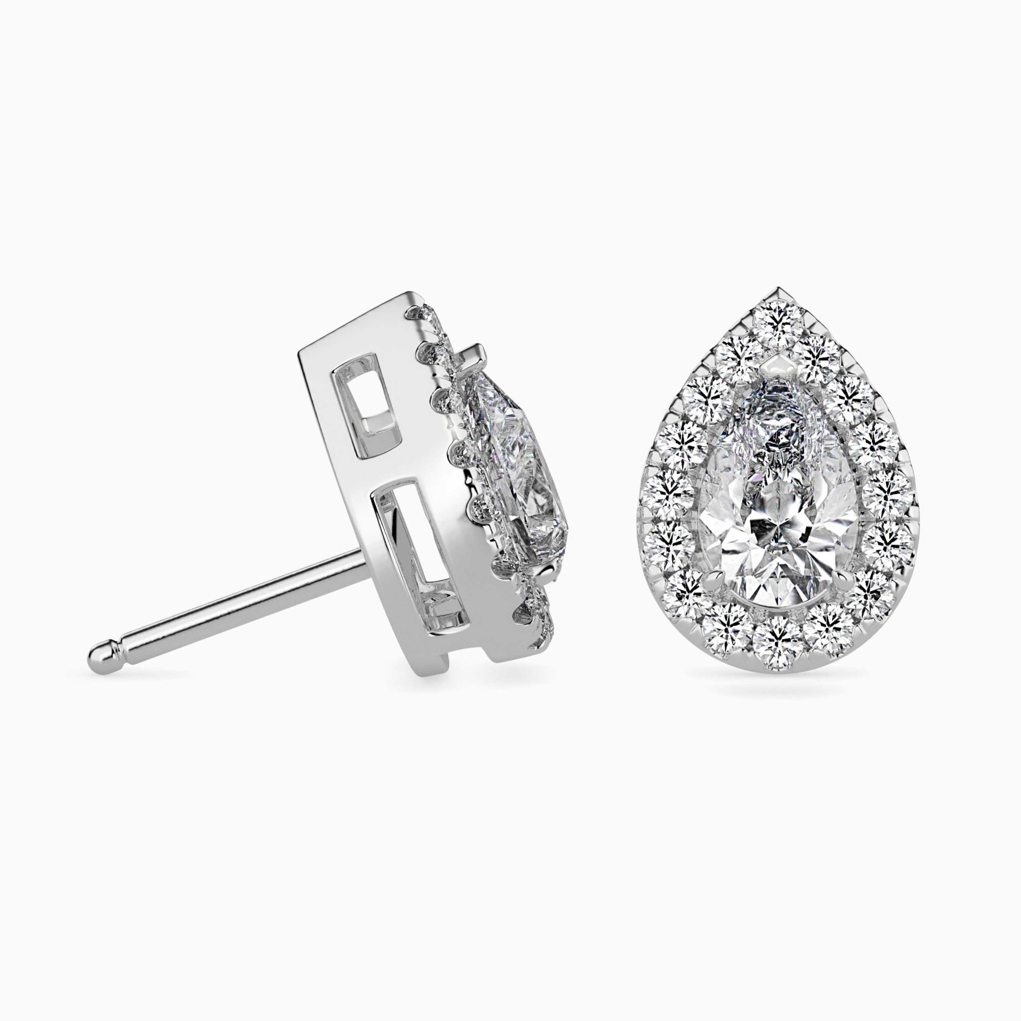 Pear-Shaped Lab-Grown Diamond Halo Stud Earrings in White Gold