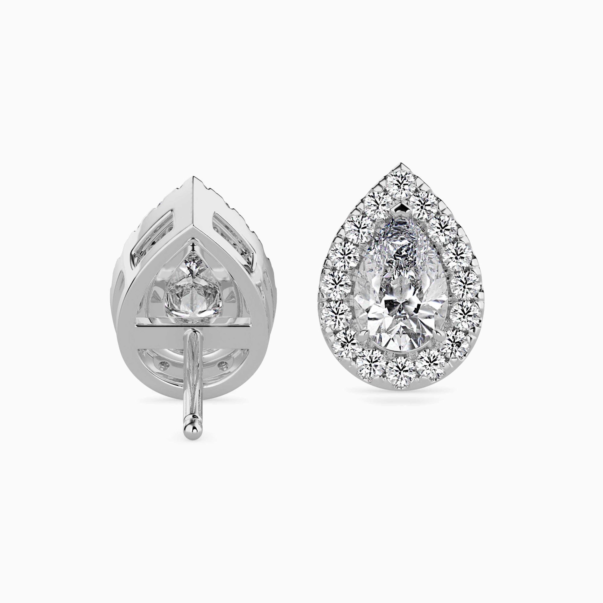 Pear-Shaped Lab-Grown Diamond Halo Stud Earrings in White Gold