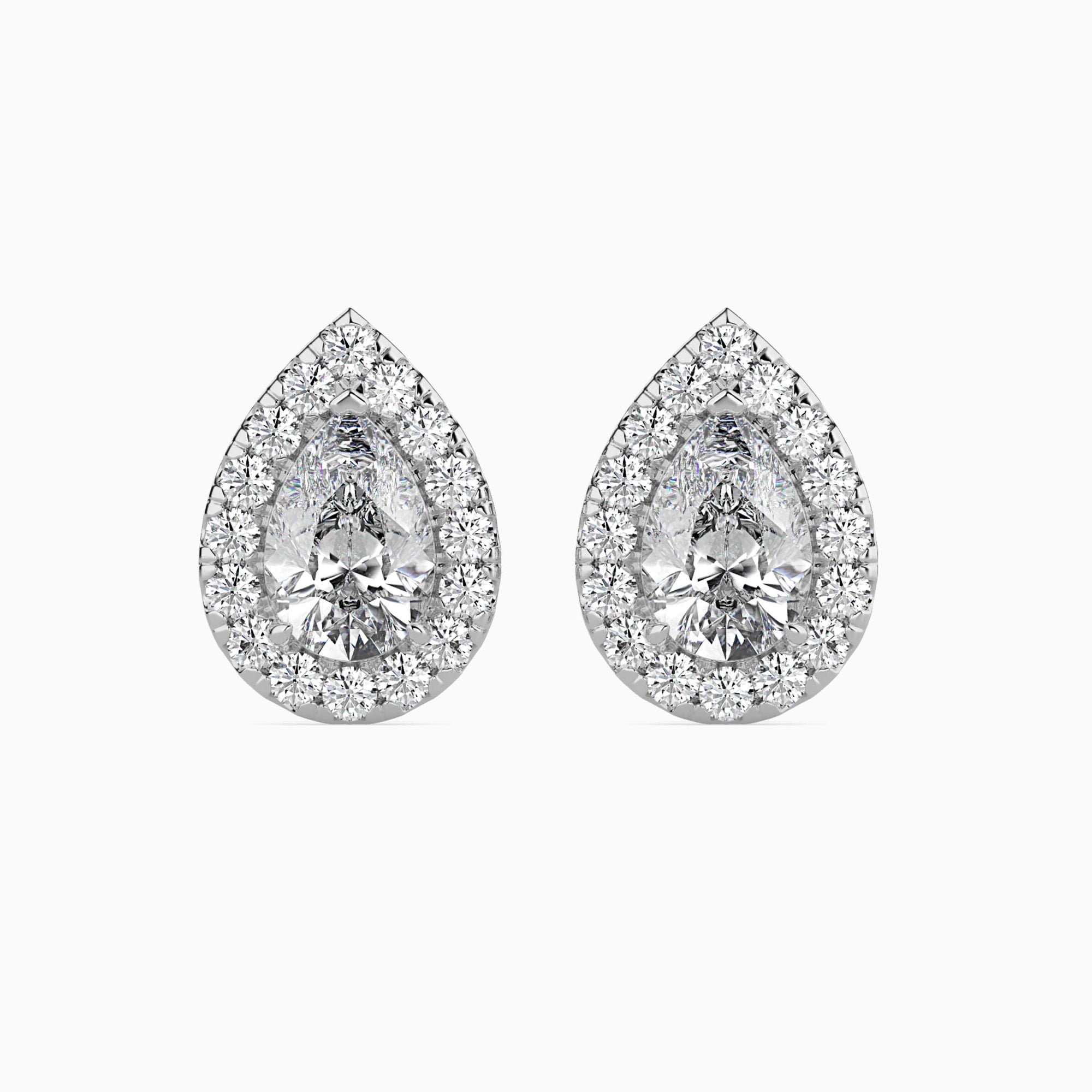 Pear-Shaped Lab-Grown Diamond Halo Stud Earrings in White Gold