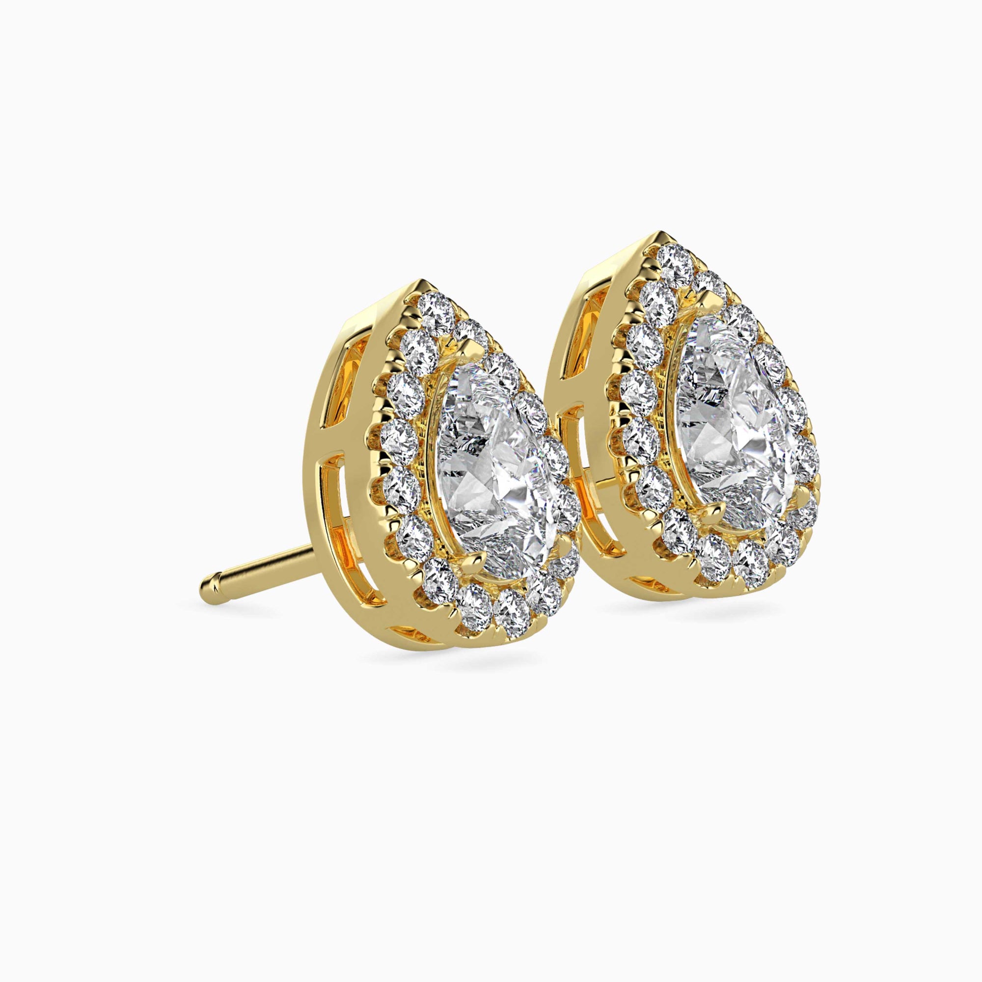 Pear-Shaped Lab-Grown Diamond Halo Stud Earrings in Yellow Gold