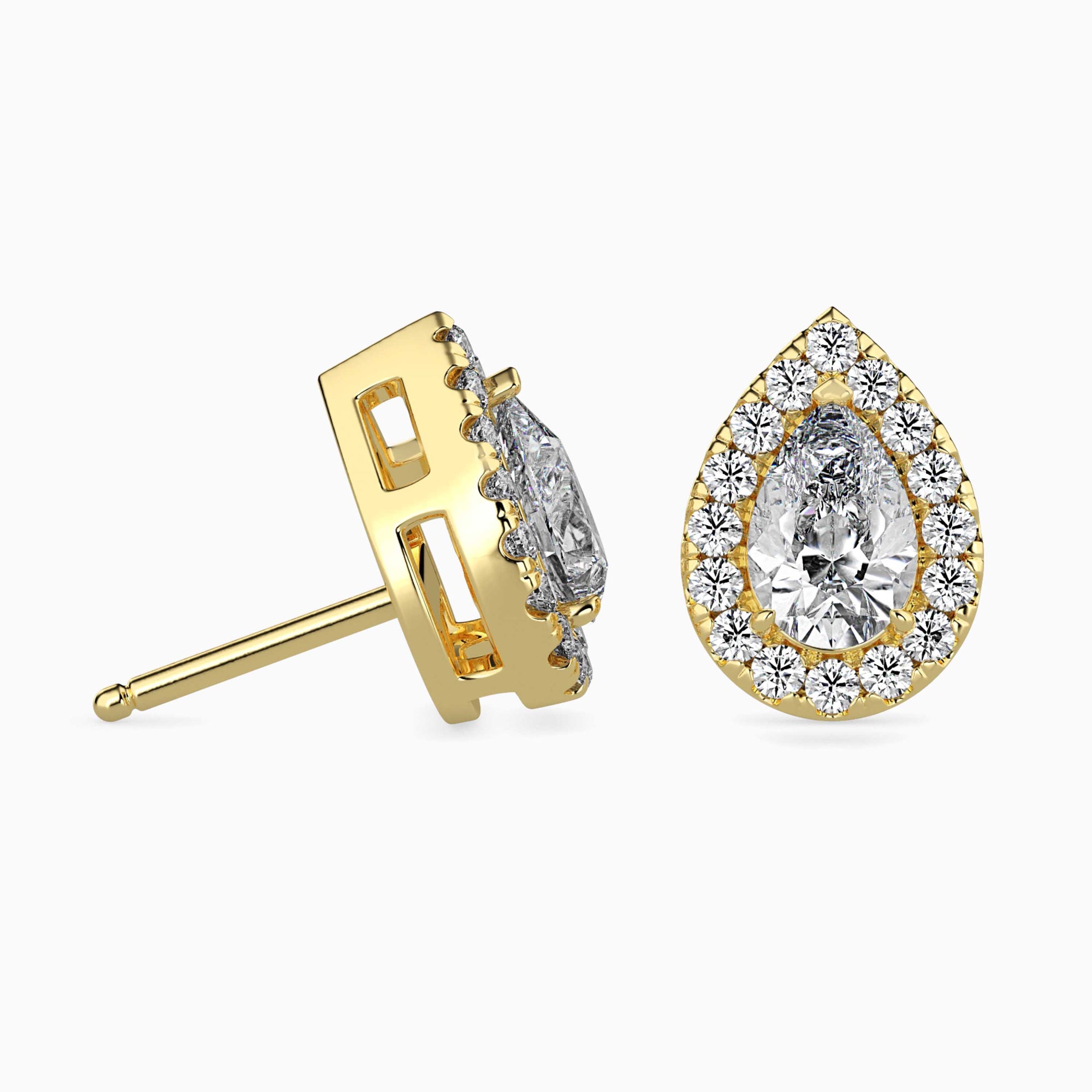 Pear-Shaped Lab-Grown Diamond Halo Stud Earrings in Yellow Gold