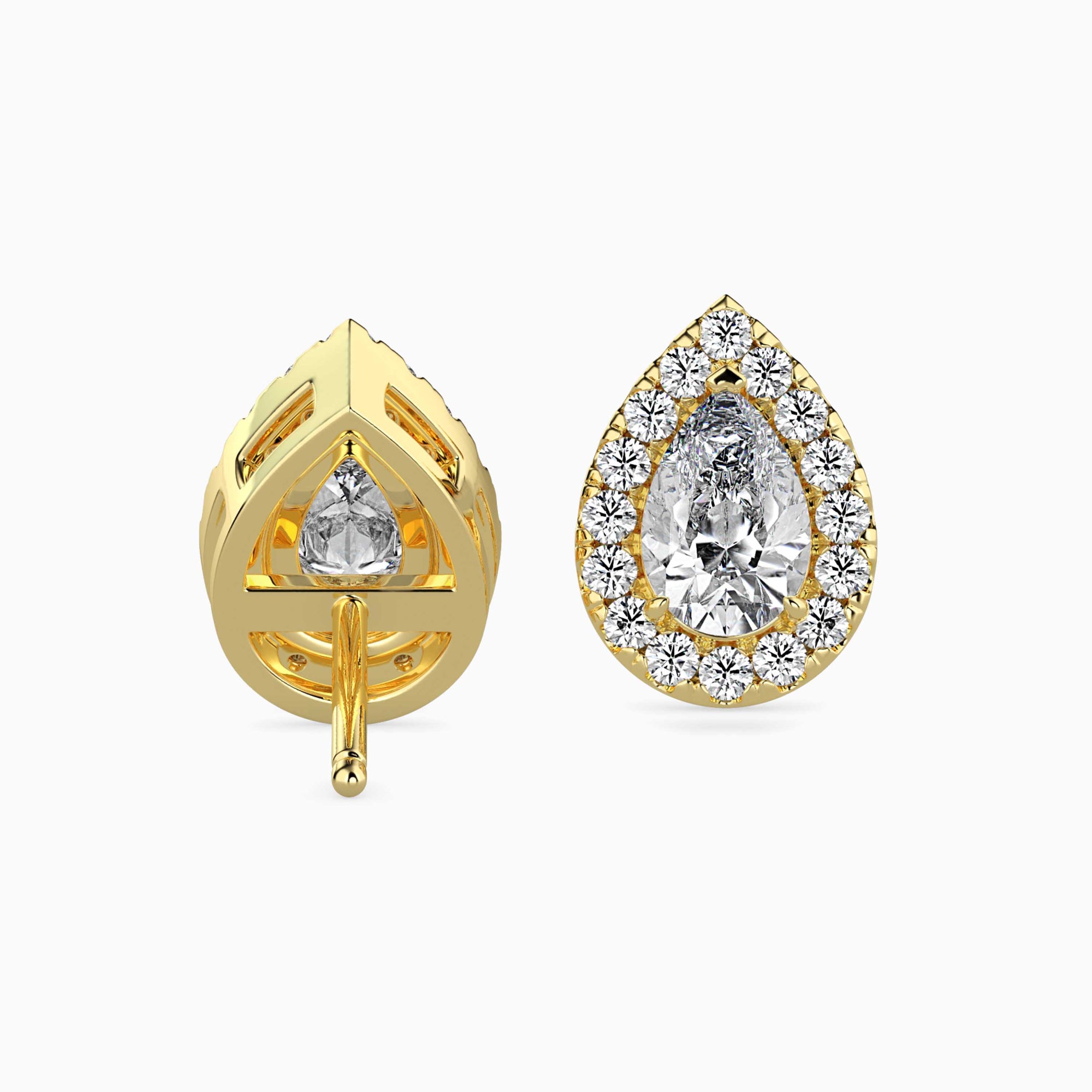 Pear-Shaped Lab-Grown Diamond Halo Stud Earrings in Yellow Gold