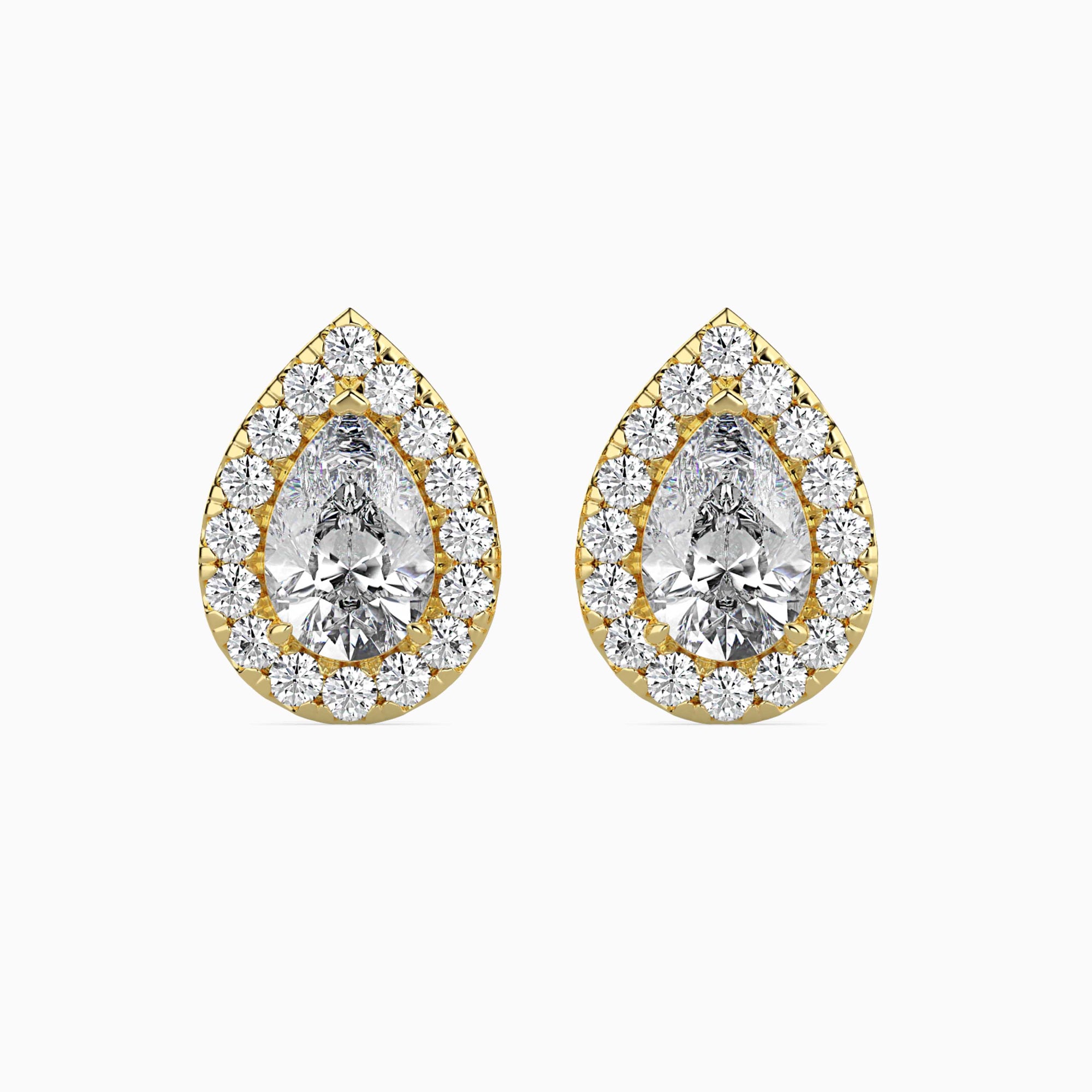 Pear-Shaped Lab-Grown Diamond Halo Stud Earrings in Yellow Gold