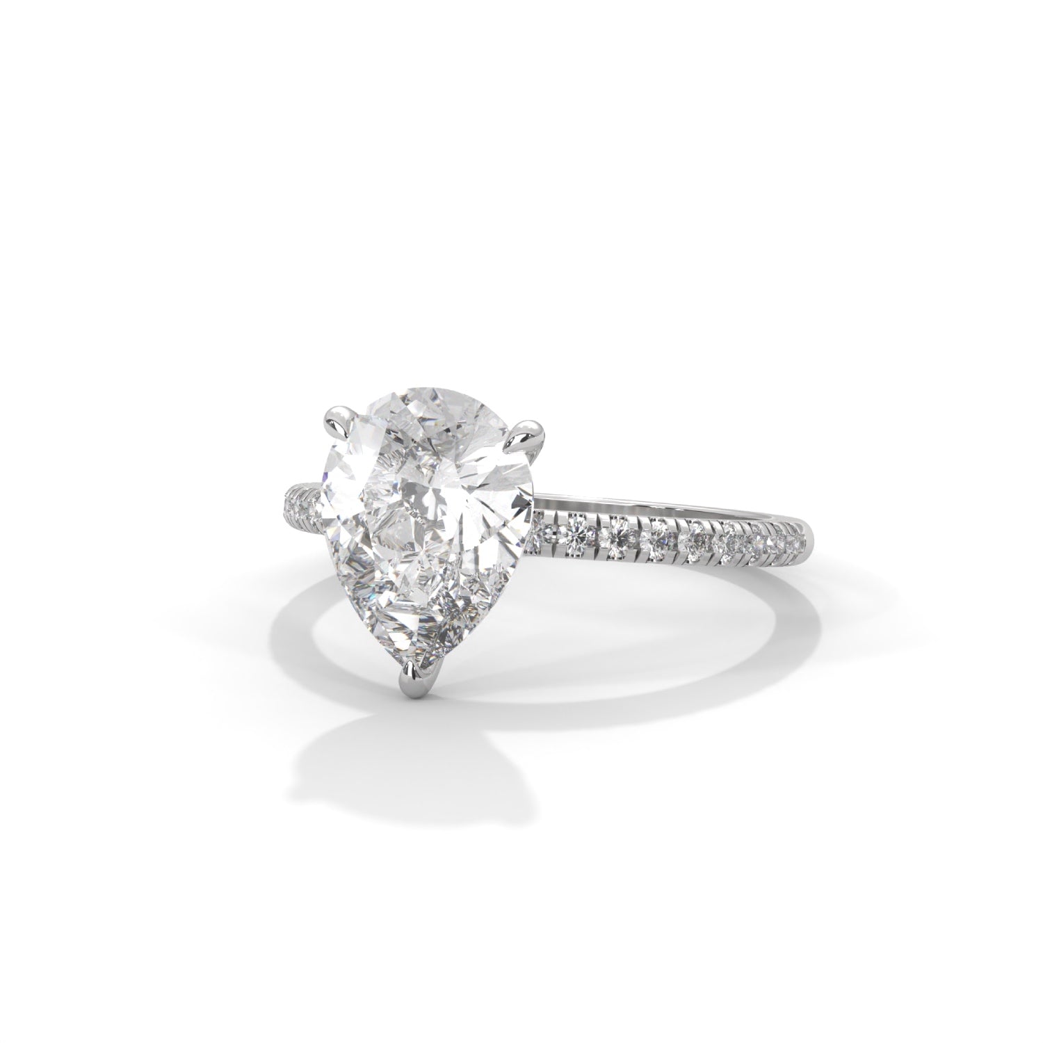 Pear-Shaped Lab-Grown Diamond Pavé Engagement Ring in White Gold