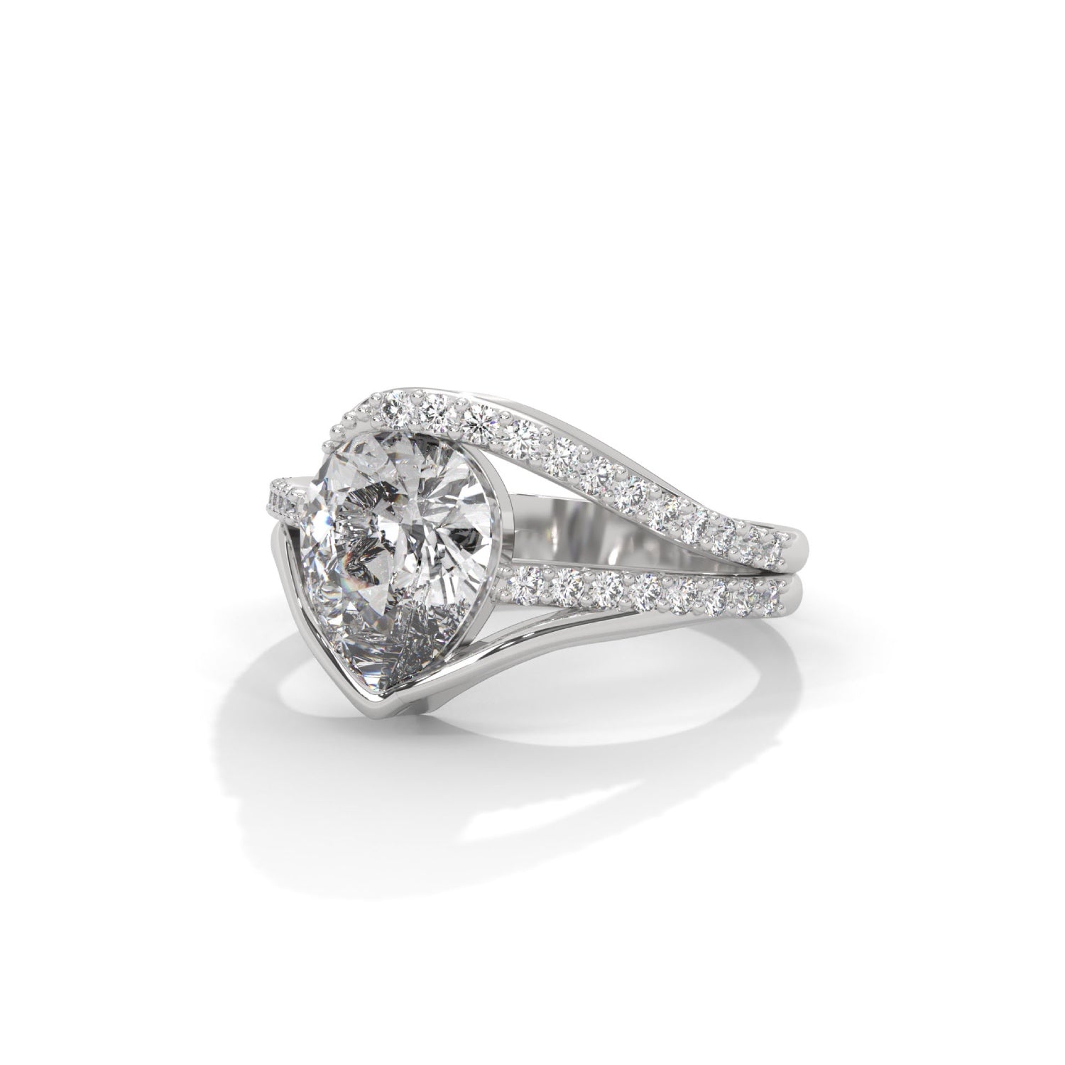 Pear-Shaped Lab-Grown Diamond Split Shank Pavé Engagement Ring in White Gold