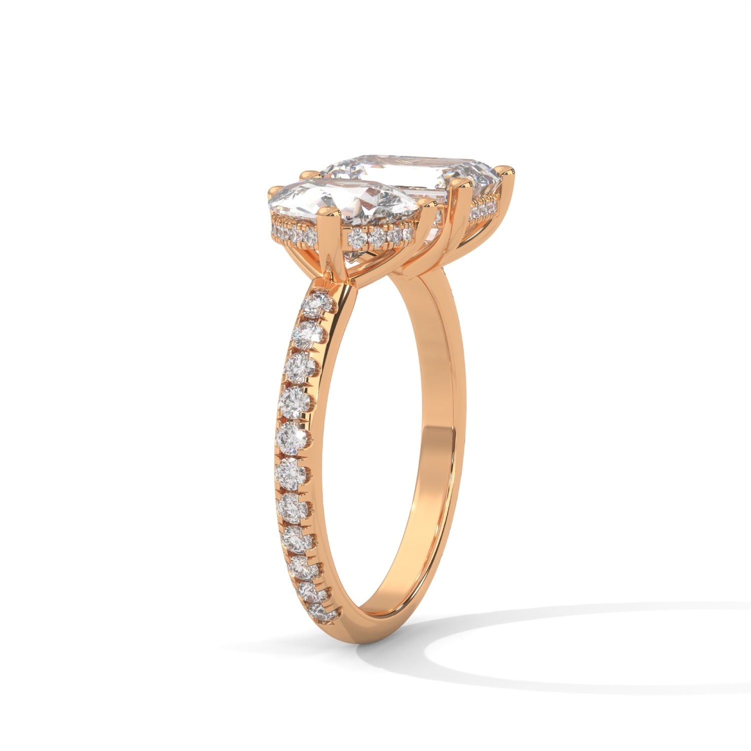 Pear and Emerald Cut Lab-Grown Diamond Toi et Moi Pavé Engagement Ring in Rose Gold