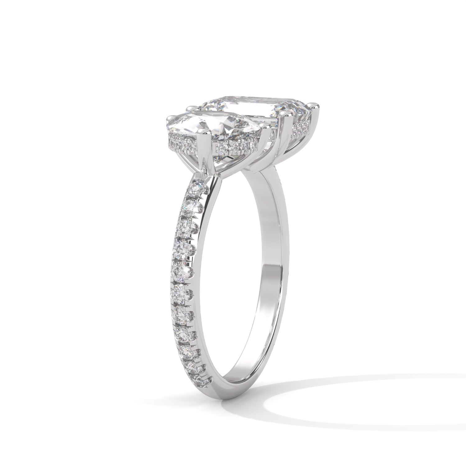 Pear and Emerald Cut Lab-Grown Diamond Toi et Moi Pavé Engagement Ring in White Gold