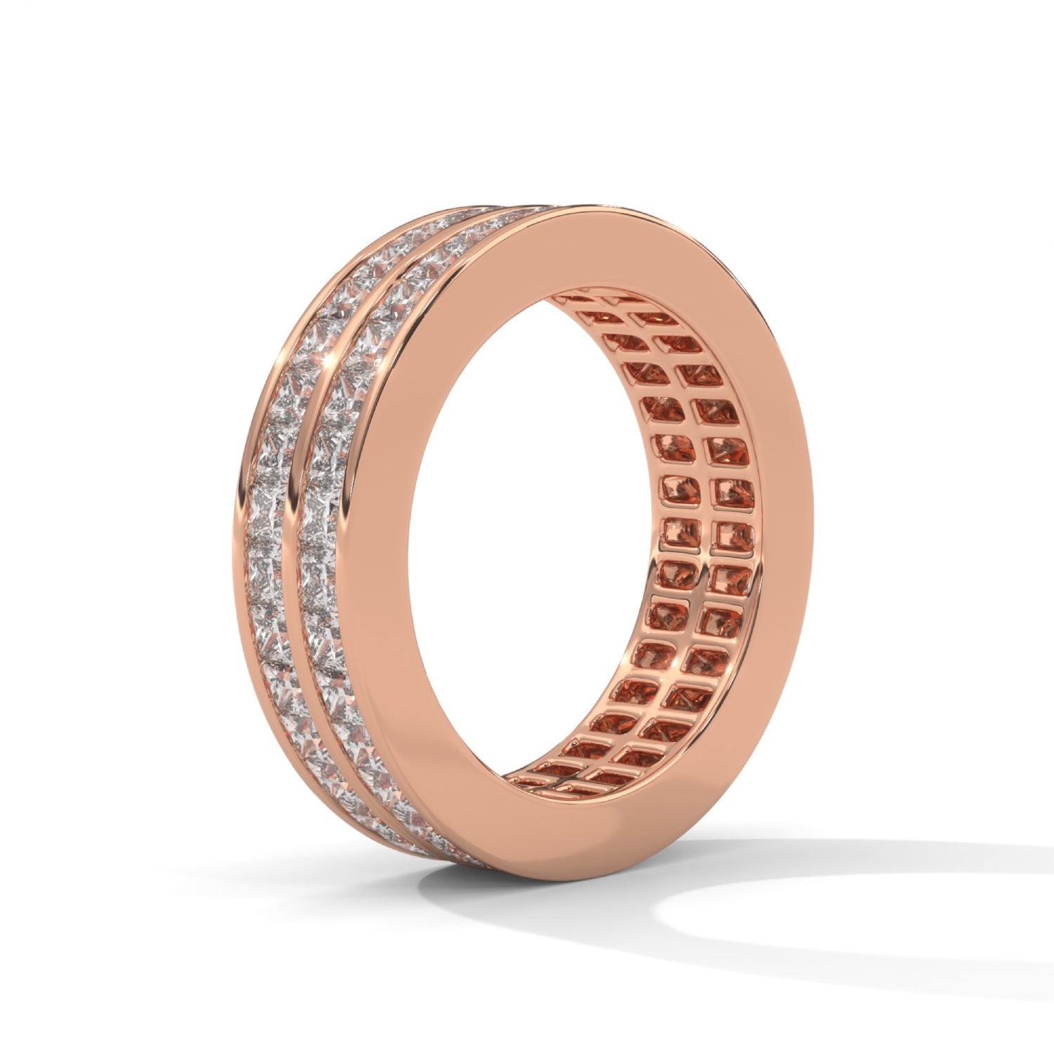 Princess Cut Lab-Grown Diamond Double Row Eternity Ring in Rose Gold