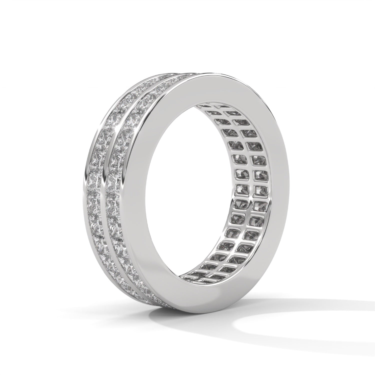 Princess Cut Lab-Grown Diamond Double Row Eternity Ring in White Gold