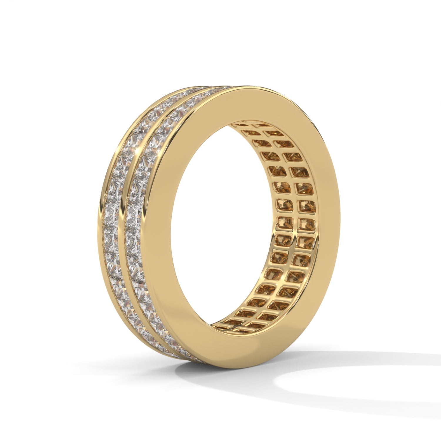 Princess Cut Lab-Grown Diamond Double Row Eternity Ring in Yellow Gold