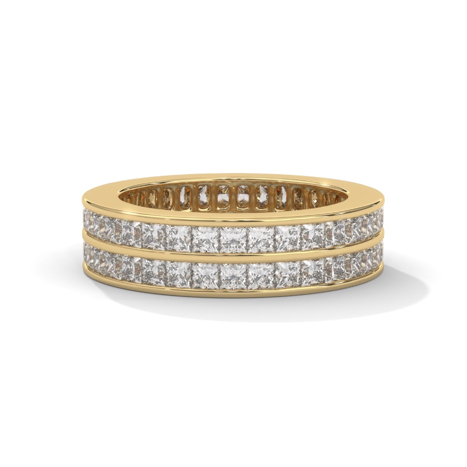Princess Cut Lab-Grown Diamond Double Row Eternity Ring in Yellow Gold