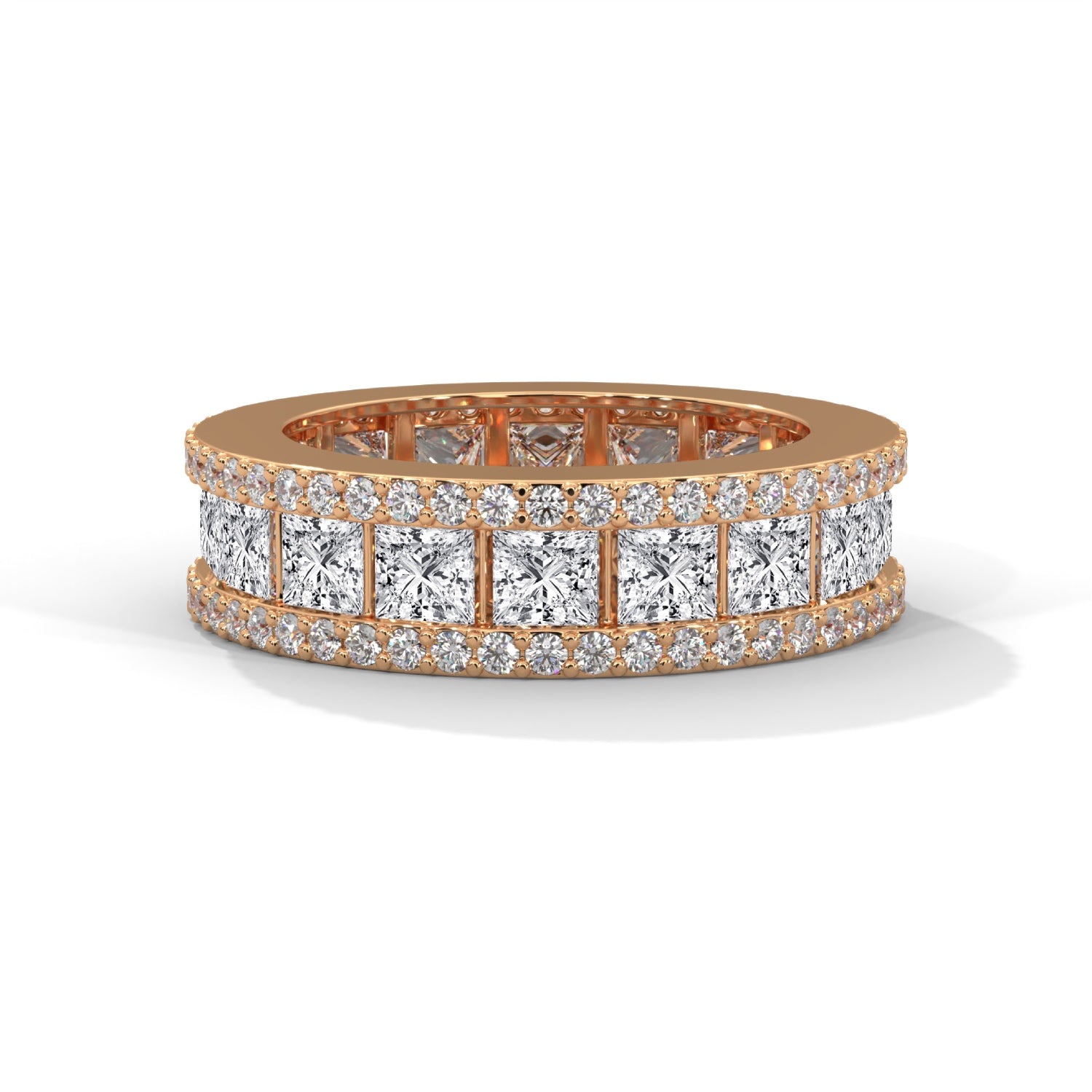 Princess Cut Lab-Grown Diamond Triple Row Eternity Ring in Rose Gold