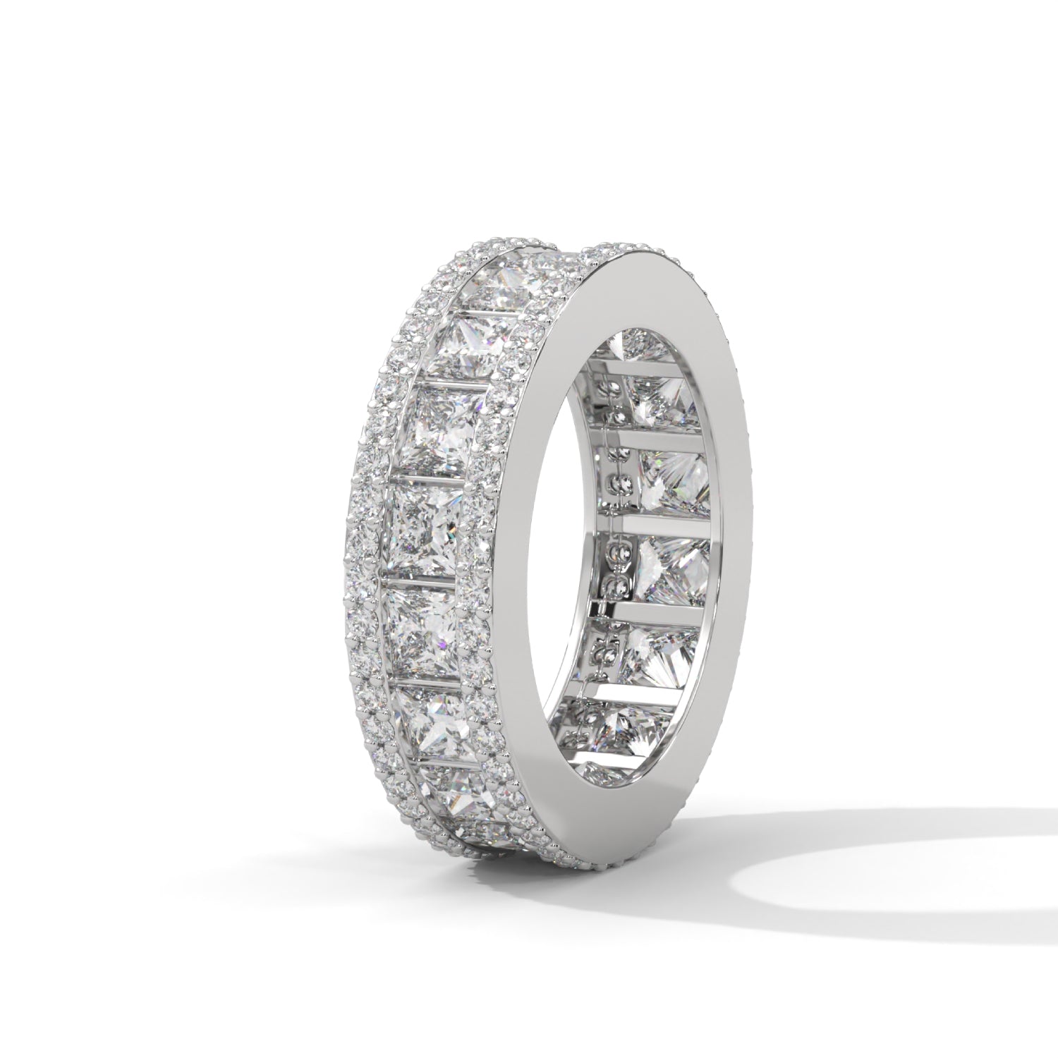 Princess Cut Lab-Grown Diamond Triple Row Eternity Ring in White Gold