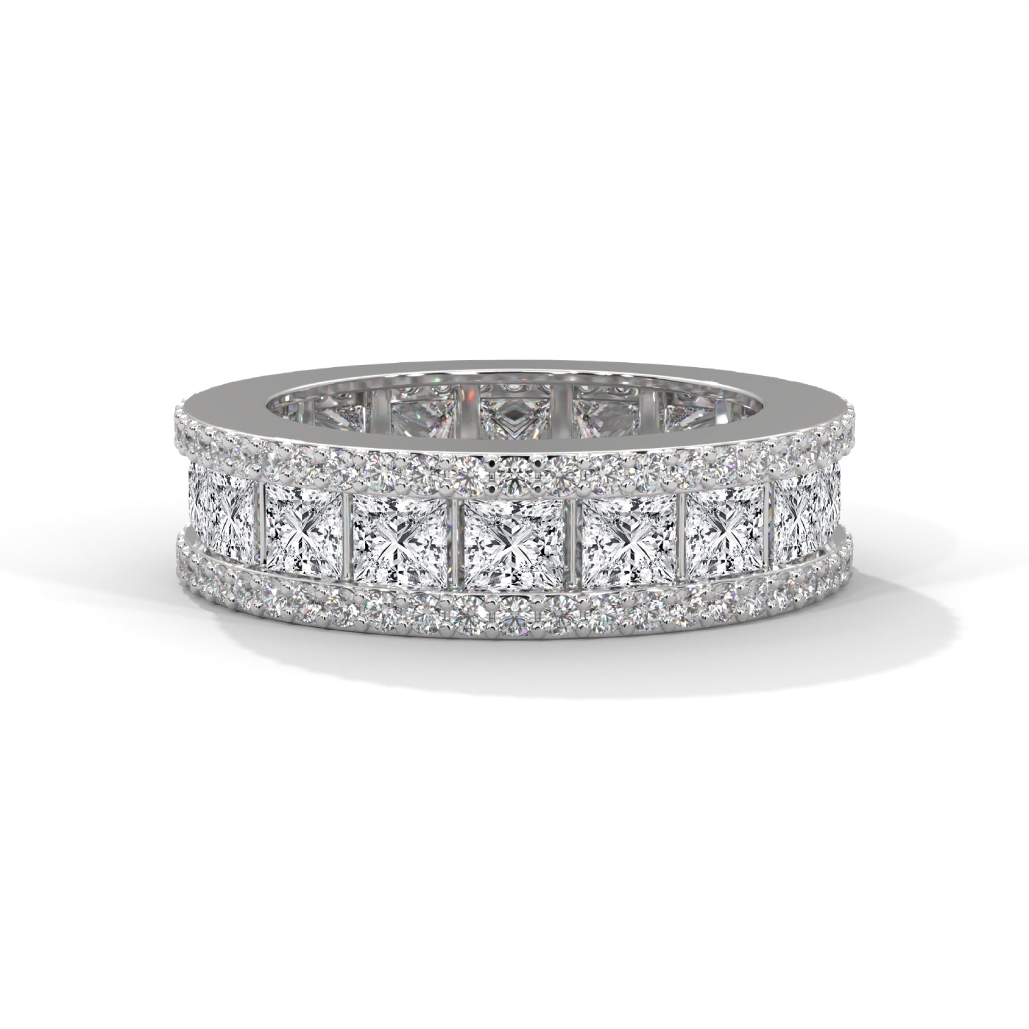 Princess Cut Lab-Grown Diamond Triple Row Eternity Ring in White Gold