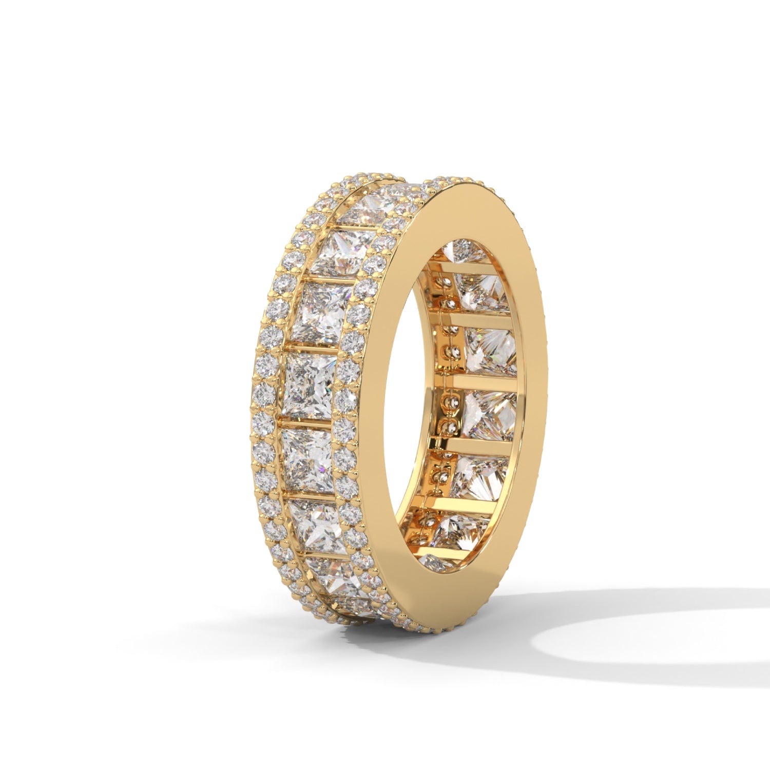 Princess Cut Lab-Grown Diamond Triple Row Eternity Ring in Yellow Gold