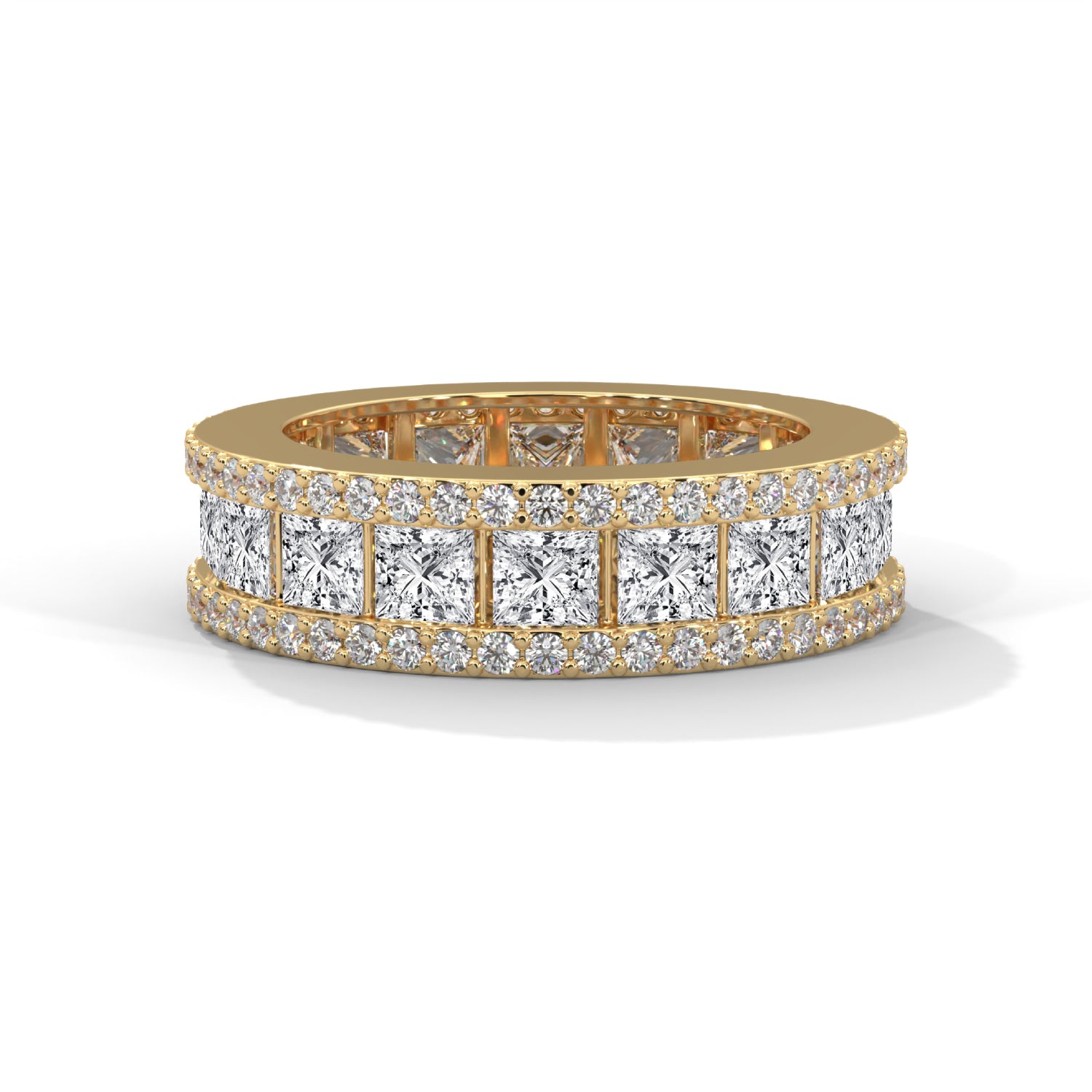 Princess Cut Lab-Grown Diamond Triple Row Eternity Ring in Yellow Gold