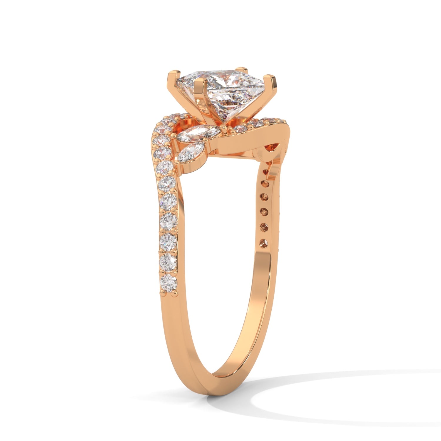 Princess Cut Lab-Grown Diamond Twisted Vine Engagement Ring in Rose Gold