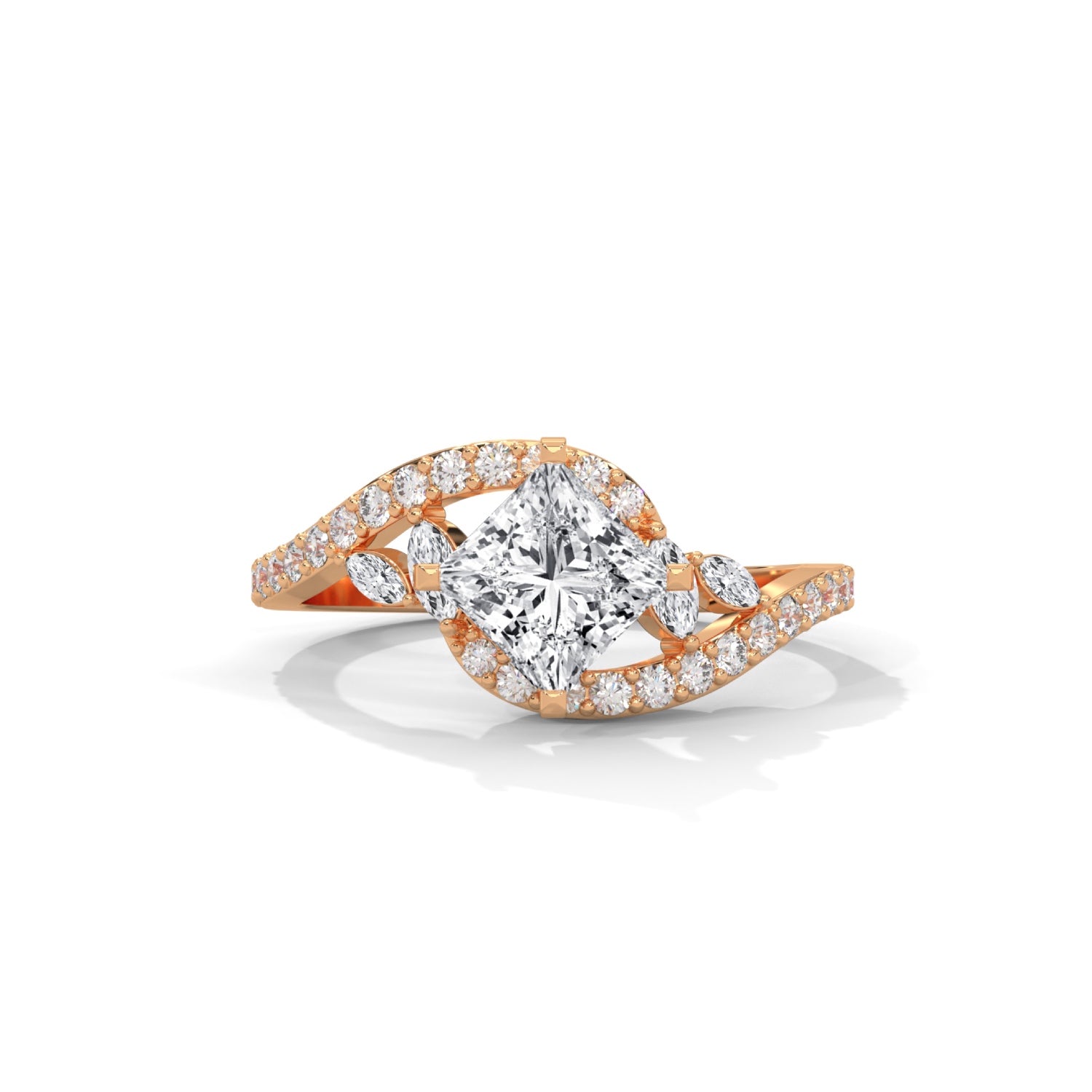 Princess Cut Lab-Grown Diamond Twisted Vine Engagement Ring in Rose Gold