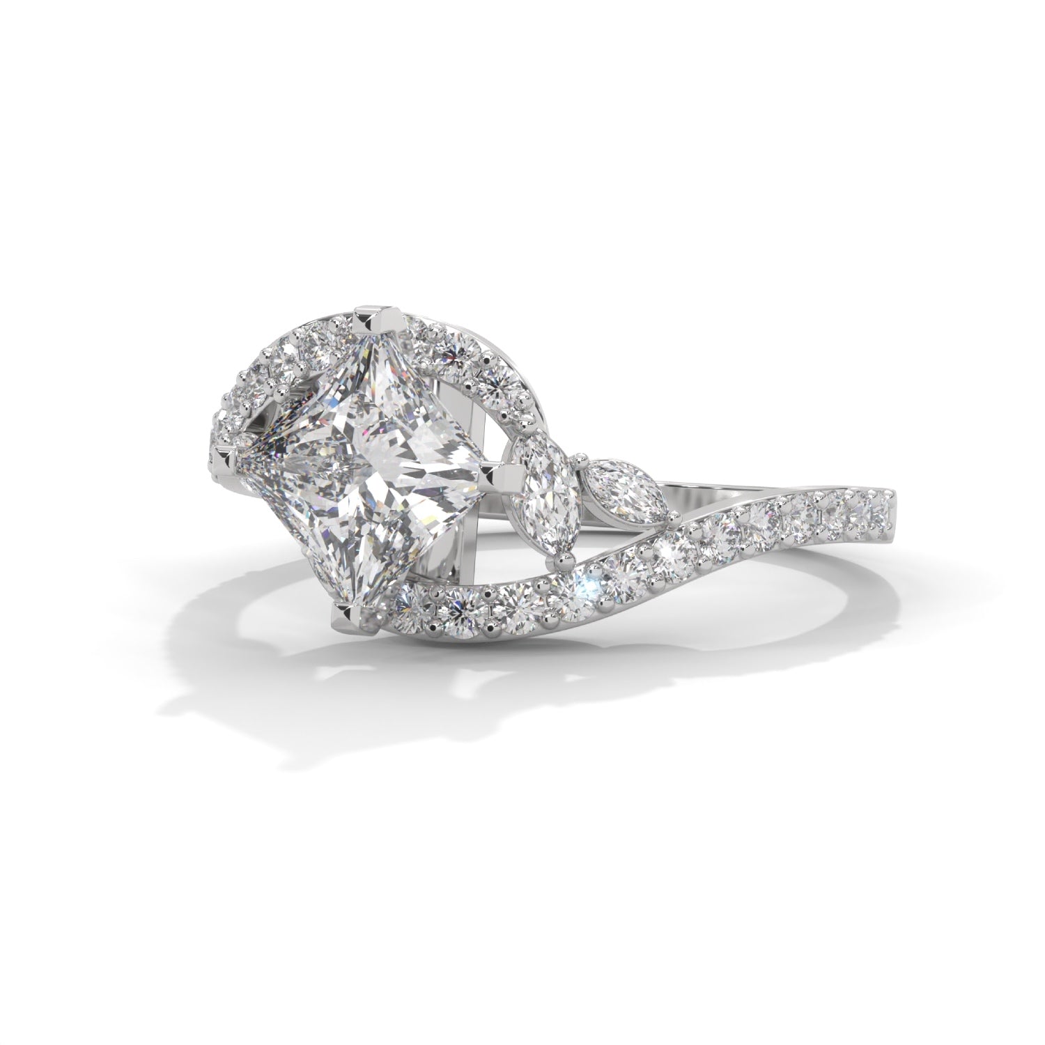 Princess Cut Lab-Grown Diamond Twisted Vine Engagement Ring in White Gold