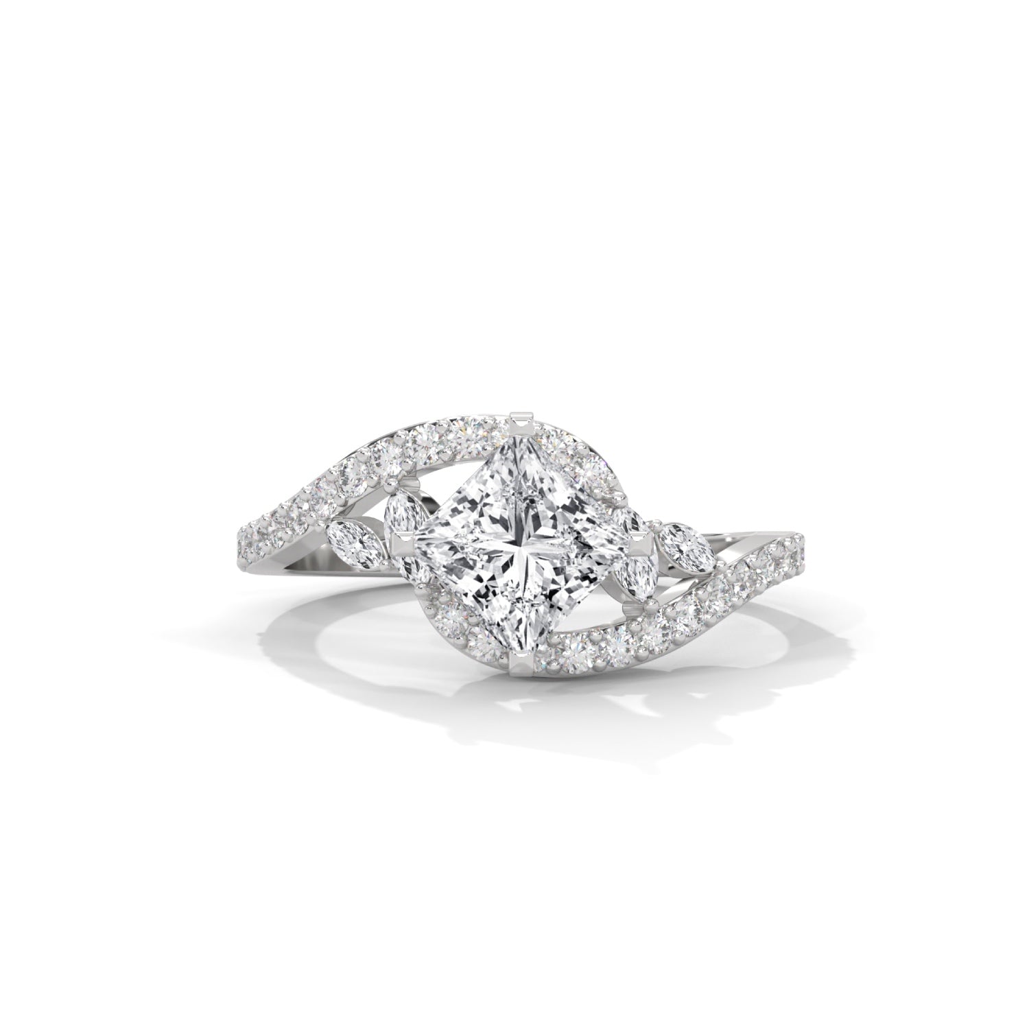 Princess Cut Lab-Grown Diamond Twisted Vine Engagement Ring in White Gold