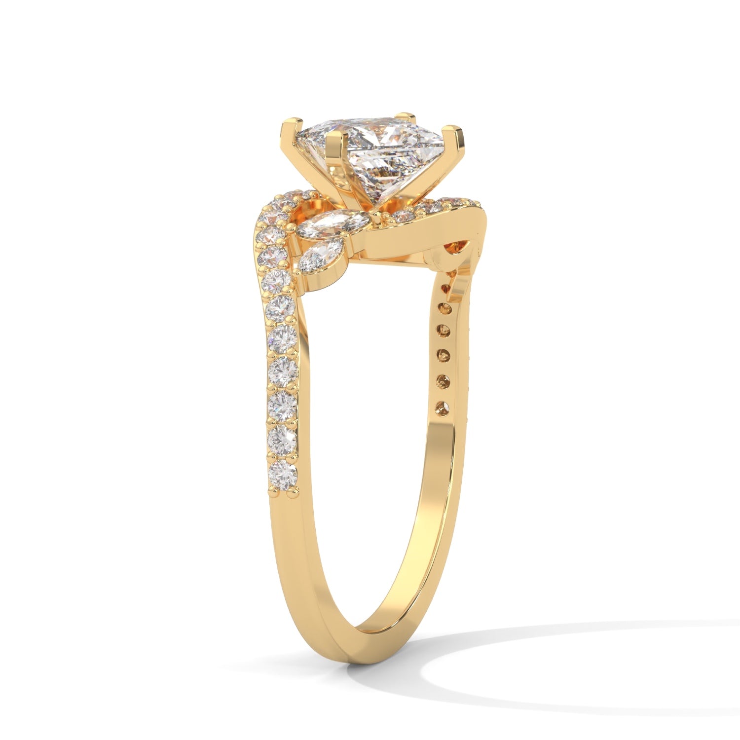 Princess Cut Lab-Grown Diamond Twisted Vine Engagement Ring in Yellow Gold