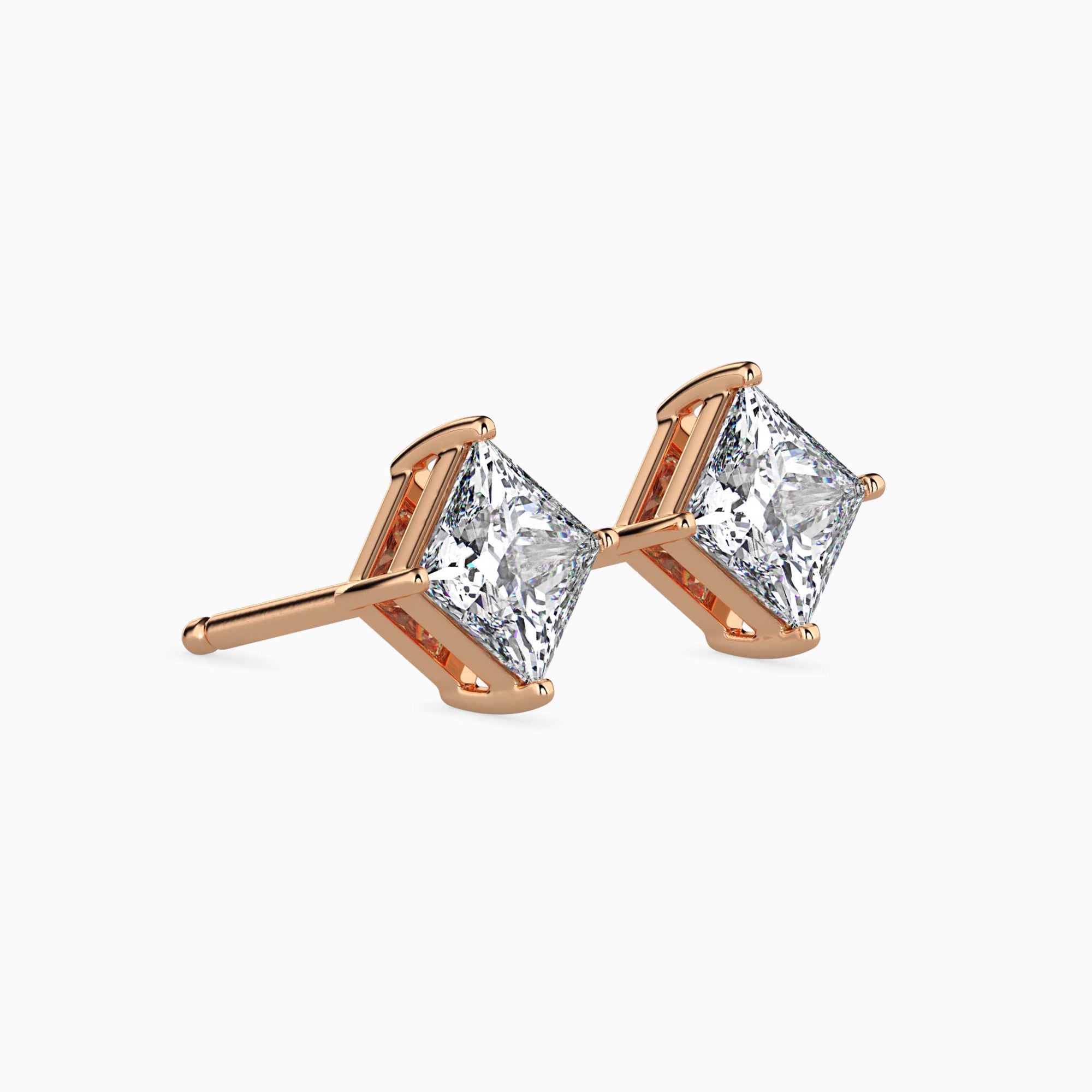 Princess Cut Lab-Grown Diamond Basket Stud Earrings in Rose Gold