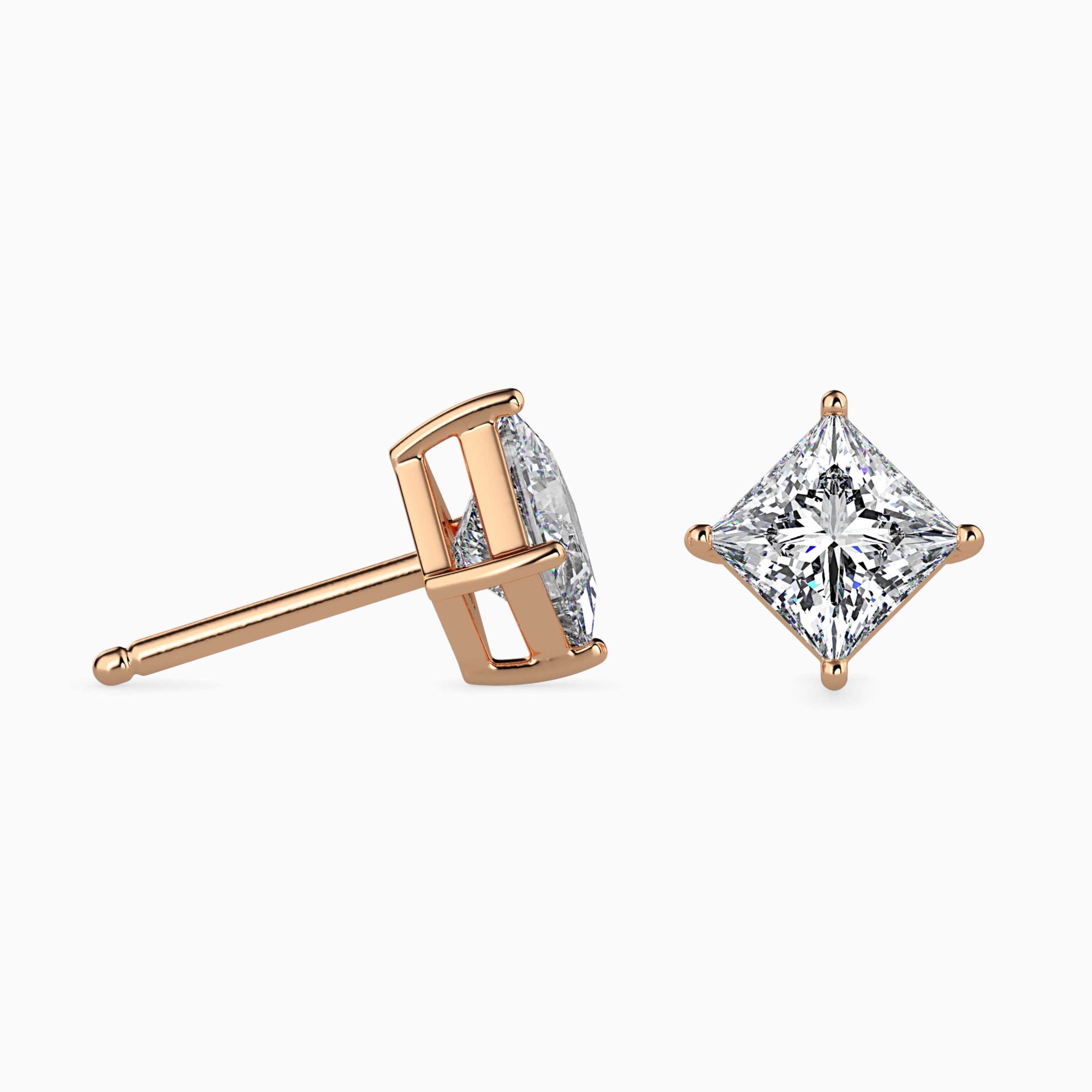 Princess Cut Lab-Grown Diamond Basket Stud Earrings in Rose Gold