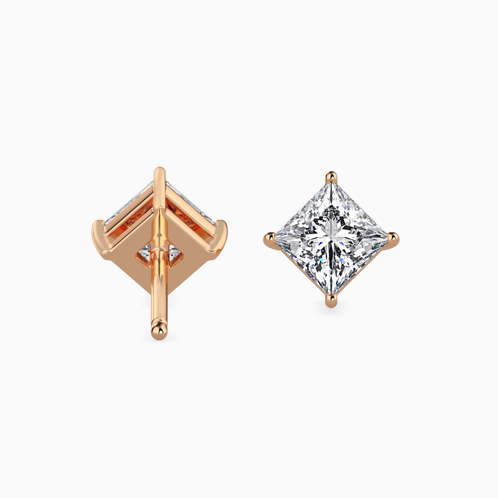 Princess Cut Lab-Grown Diamond Basket Stud Earrings in Rose Gold