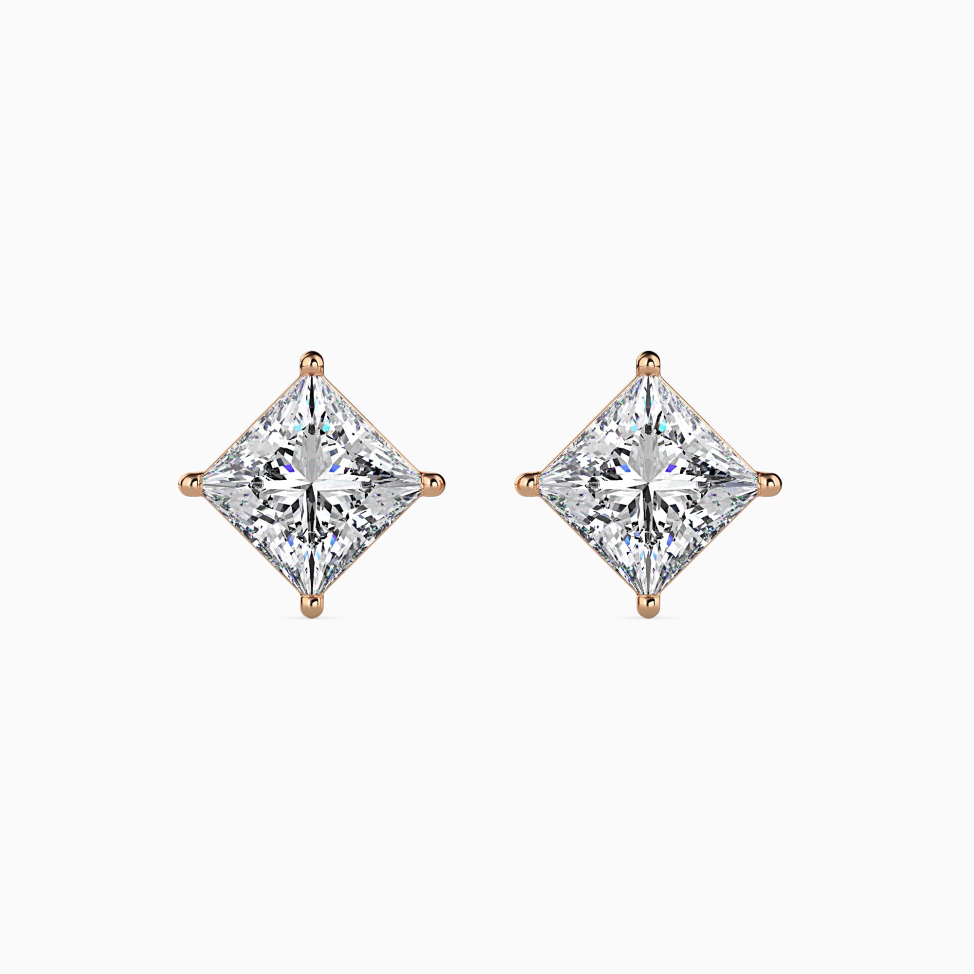 Princess Cut Lab-Grown Diamond Basket Stud Earrings in Rose Gold