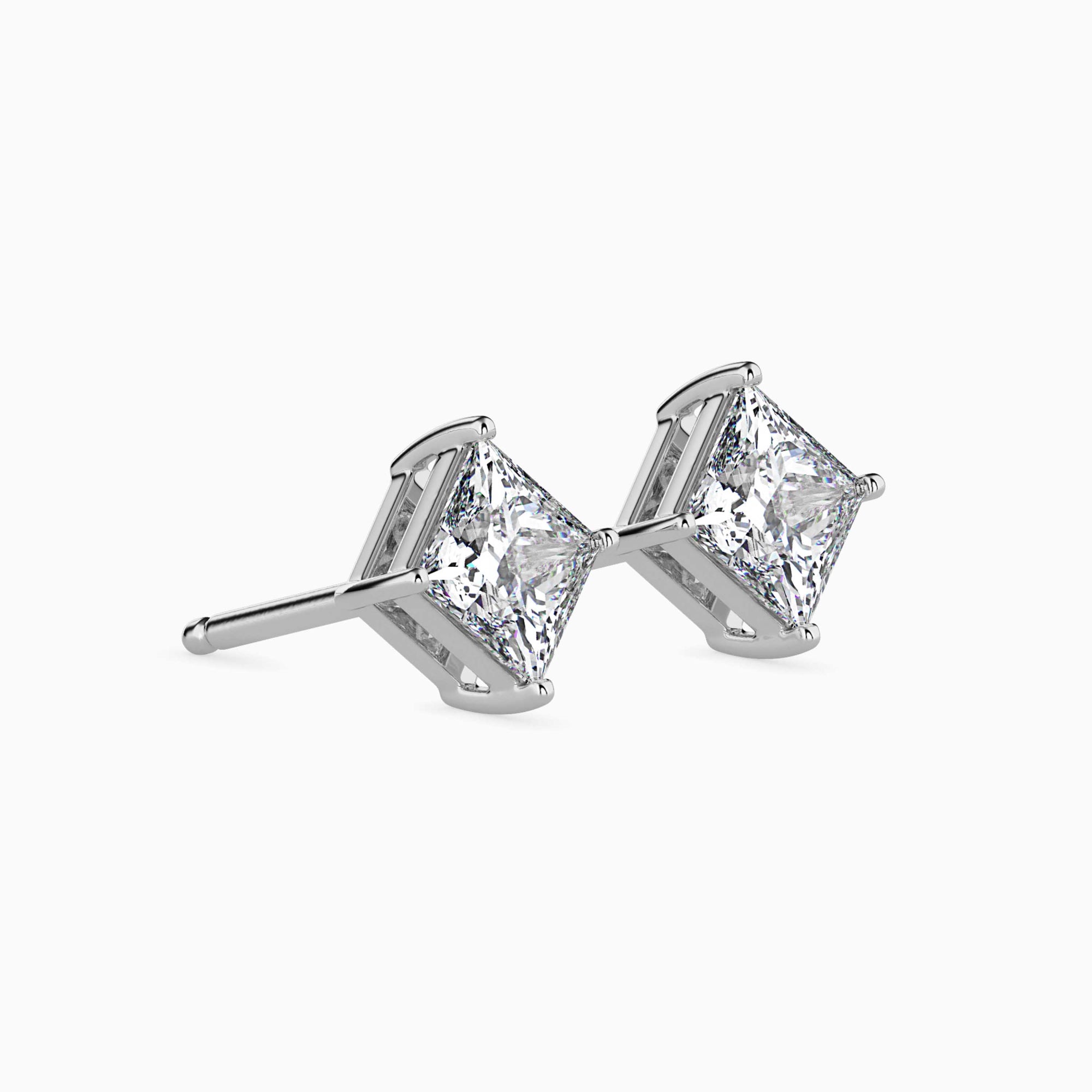 Princess Cut Lab-Grown Diamond Basket Stud Earrings in White Gold