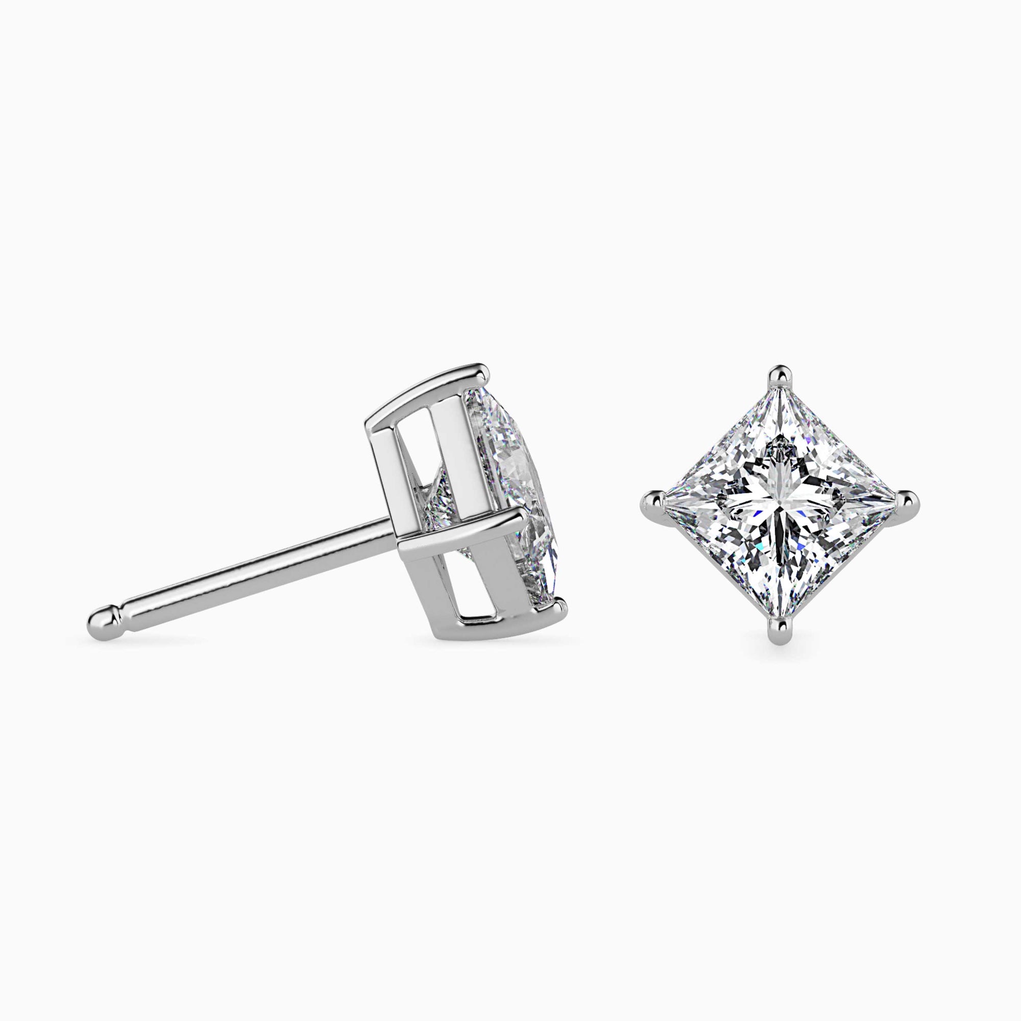 Princess Cut Lab-Grown Diamond Basket Stud Earrings in White Gold