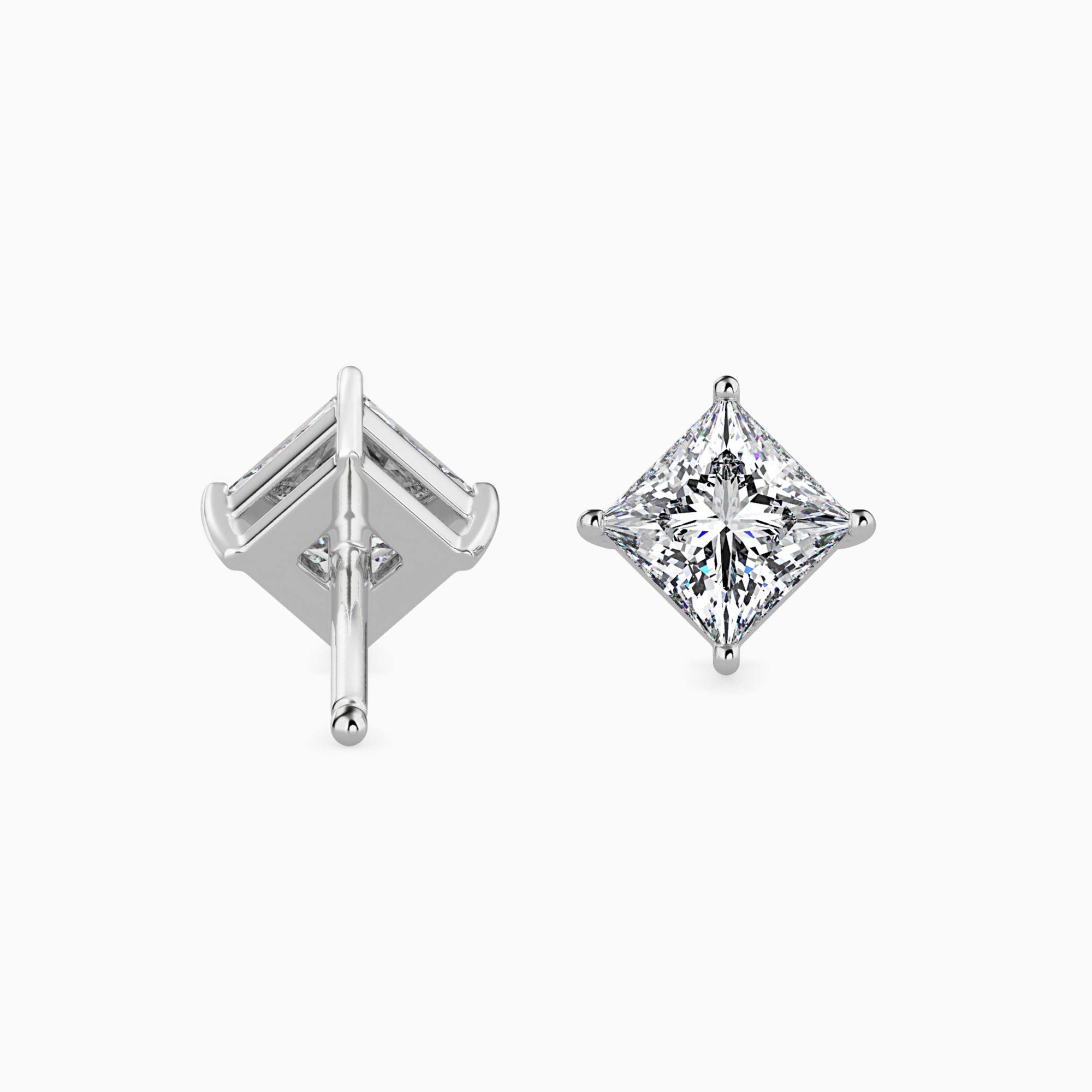 Princess Cut Lab-Grown Diamond Basket Stud Earrings in White Gold