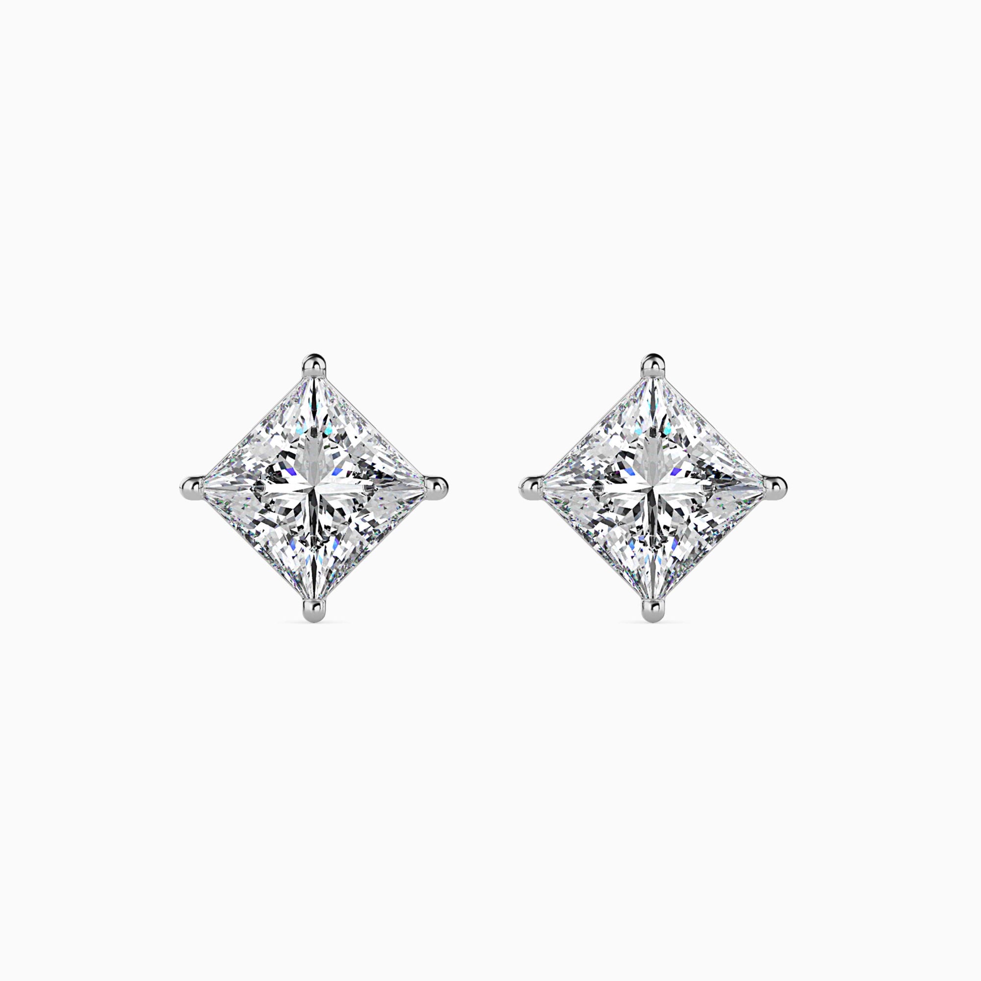 Princess Cut Lab-Grown Diamond Basket Stud Earrings in White Gold