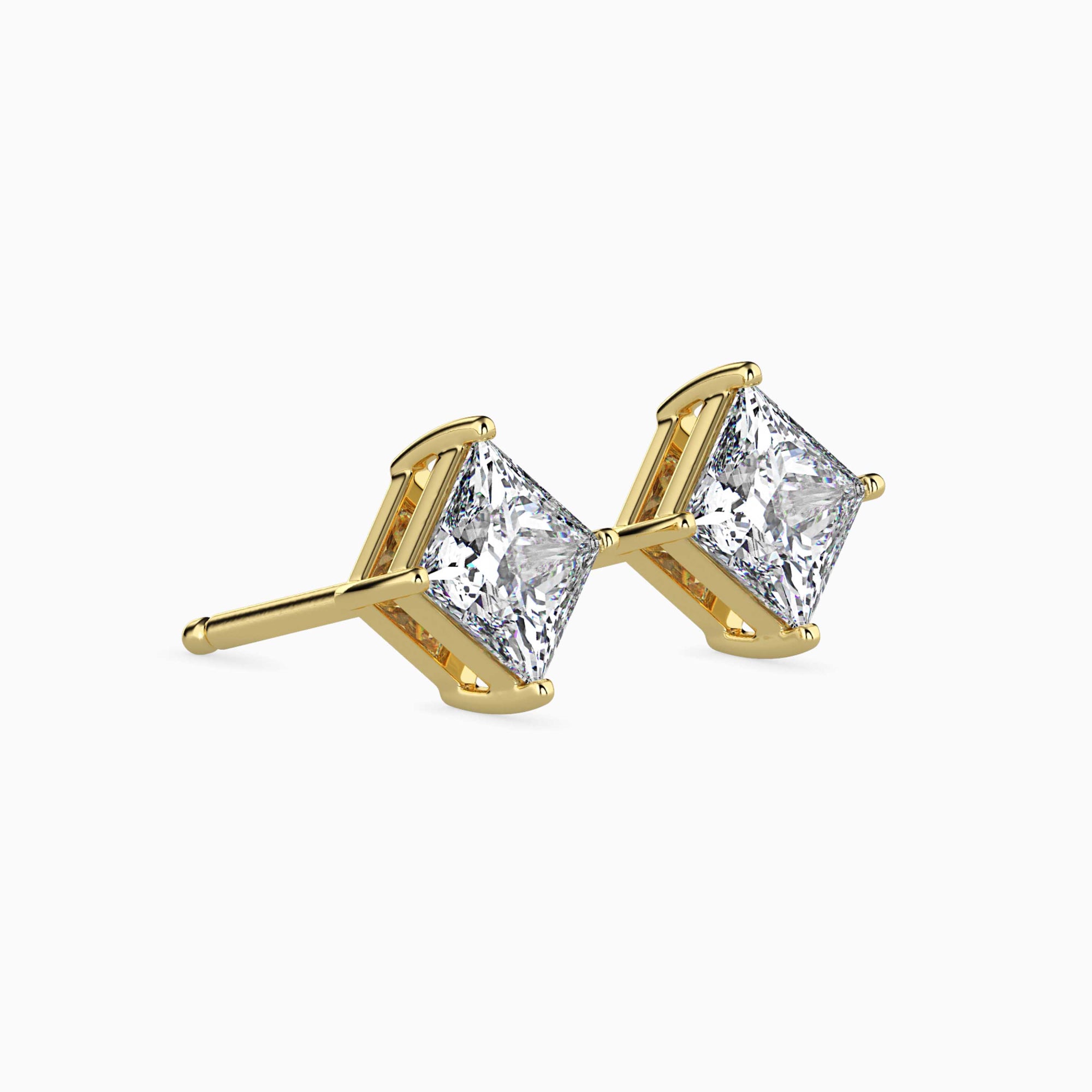 Princess Cut Lab-Grown Diamond Basket Stud Earrings in Yellow Gold