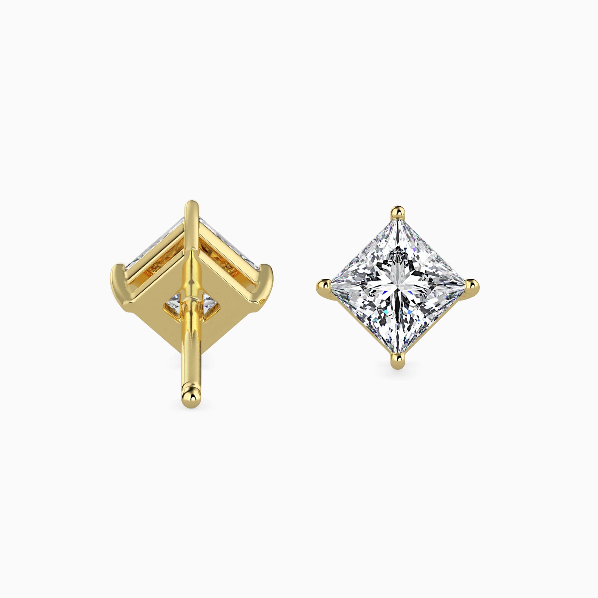 Princess Cut Lab-Grown Diamond Basket Stud Earrings in Yellow Gold