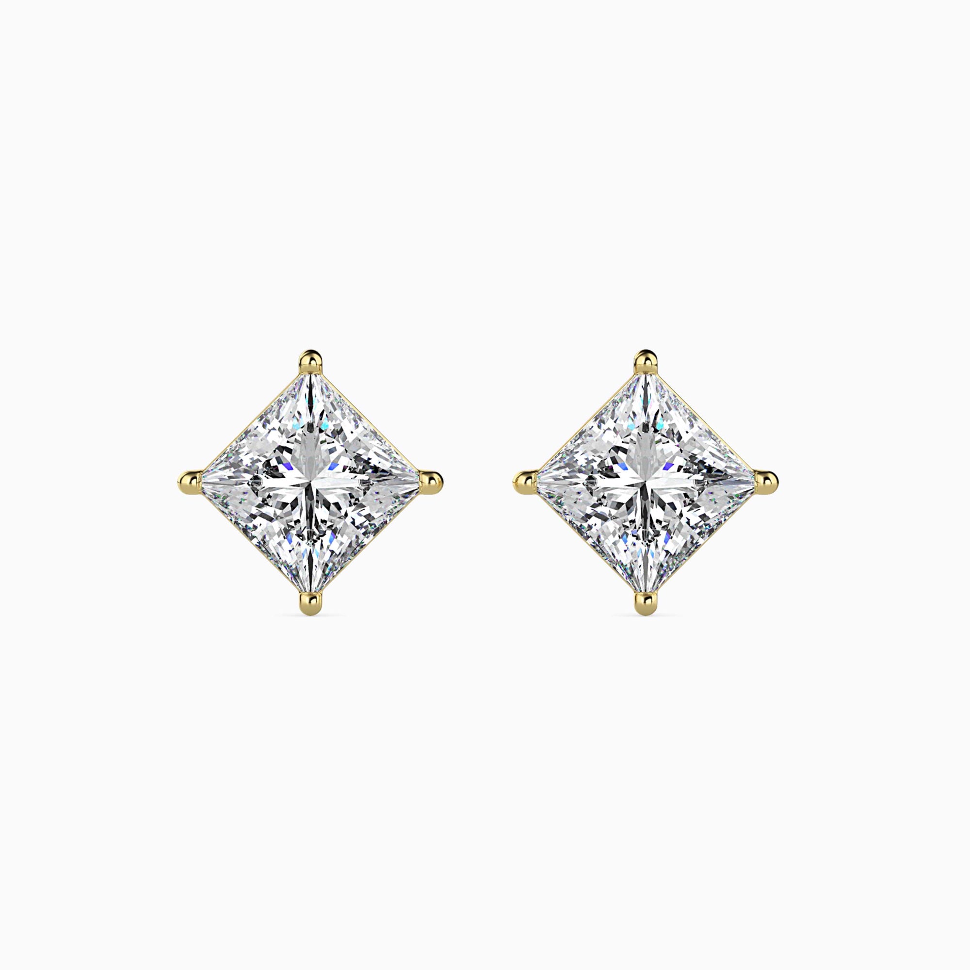 Princess Cut Lab-Grown Diamond Basket Stud Earrings in Yellow Gold