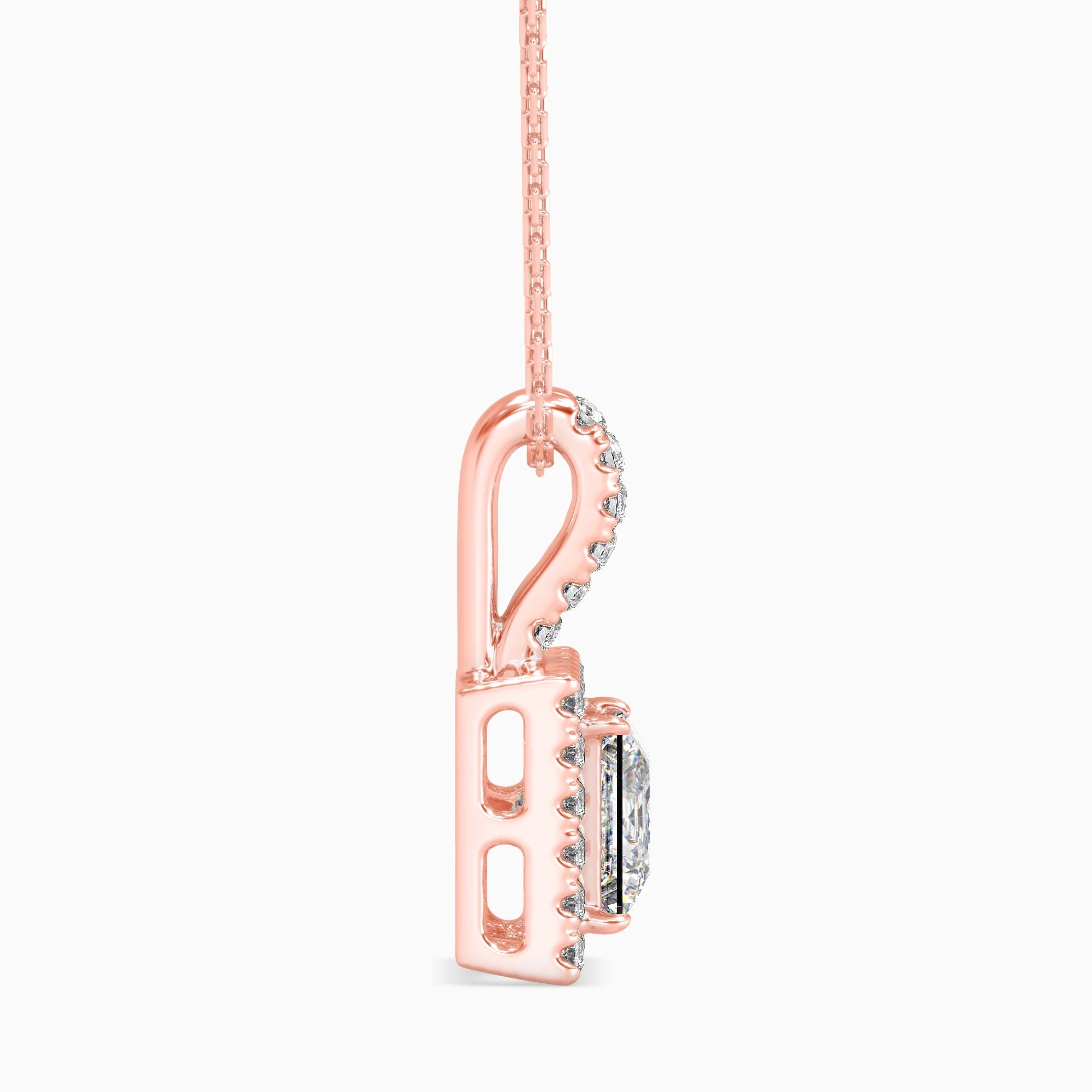 Princess Cut Lab-Grown Diamond Halo Pendant in Rose Gold