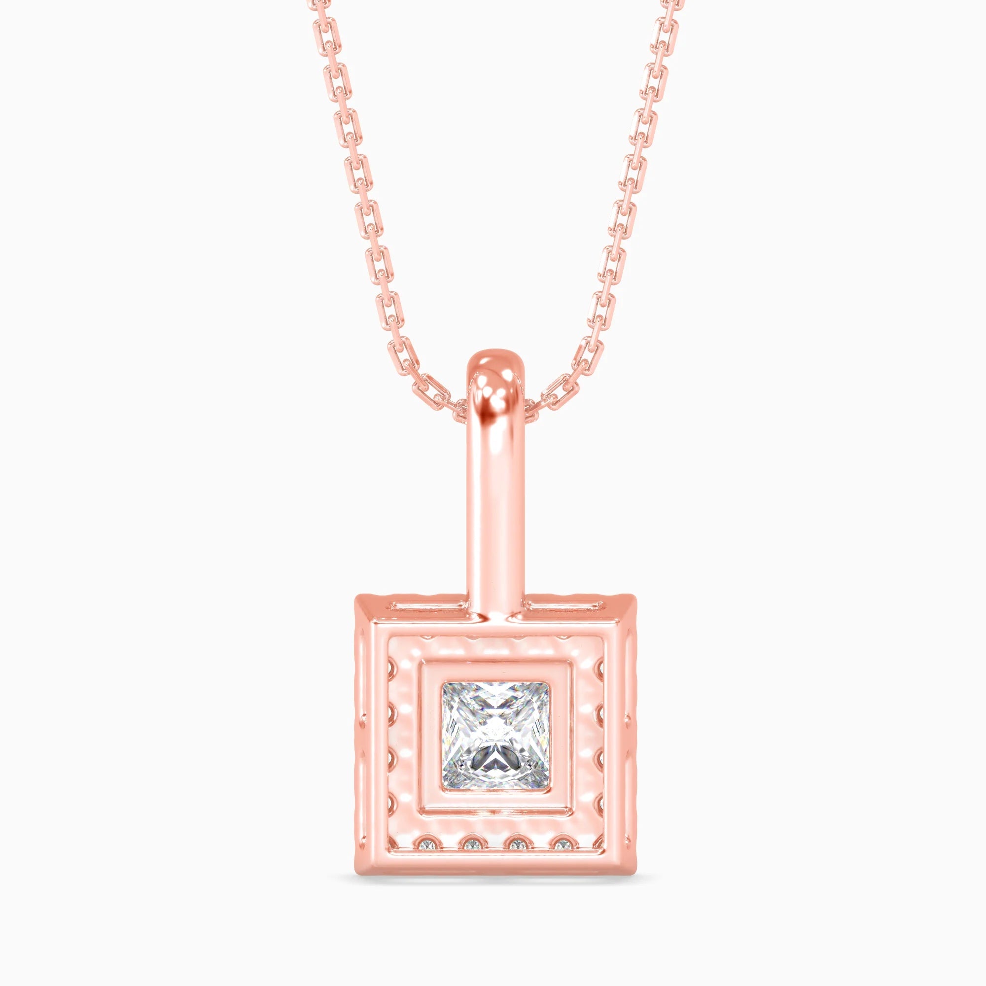 Princess Cut Lab-Grown Diamond Halo Pendant in Rose Gold