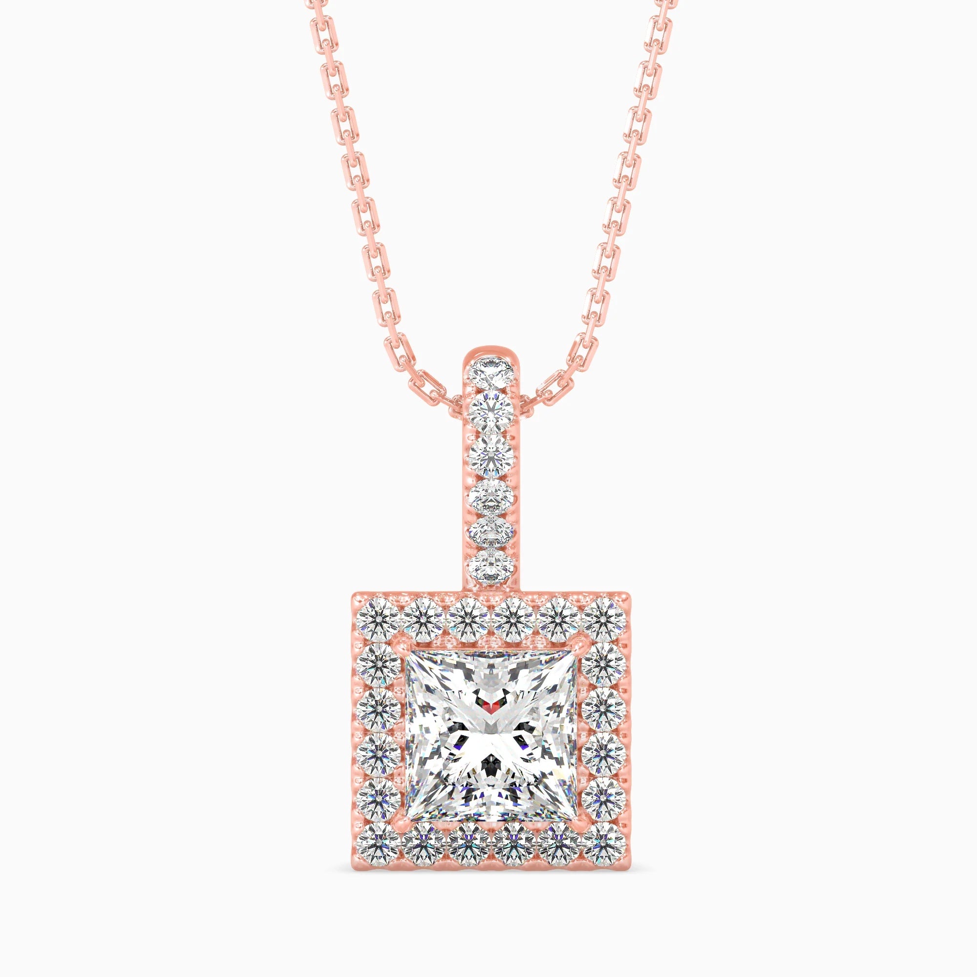 Princess Cut Lab-Grown Diamond Halo Pendant in Rose Gold