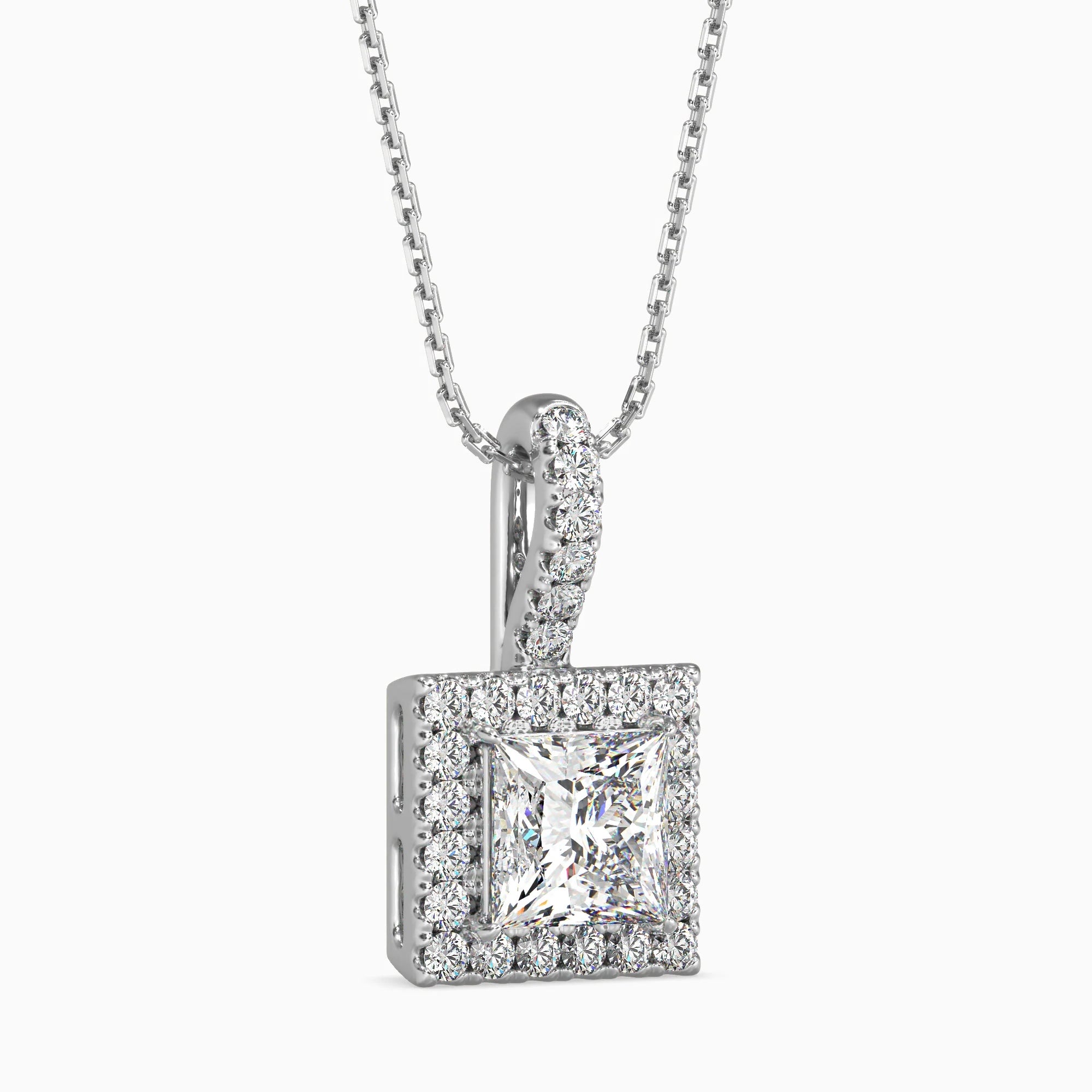 Princess Cut Lab-Grown Diamond Halo Pendant in White Gold