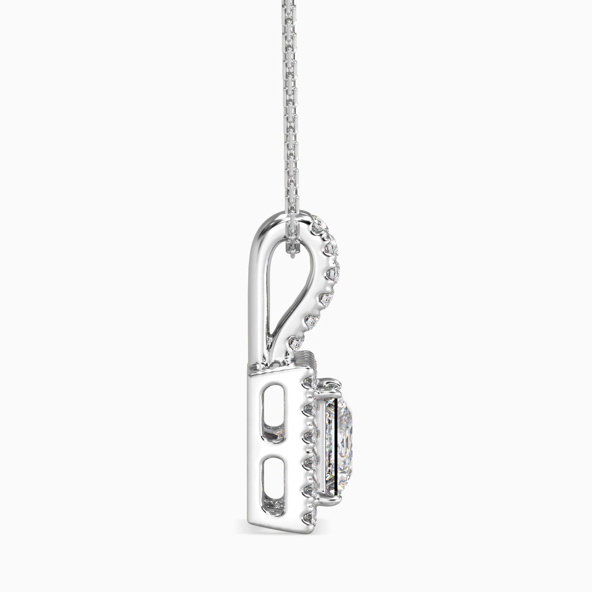 Princess Cut Lab-Grown Diamond Halo Pendant in White Gold