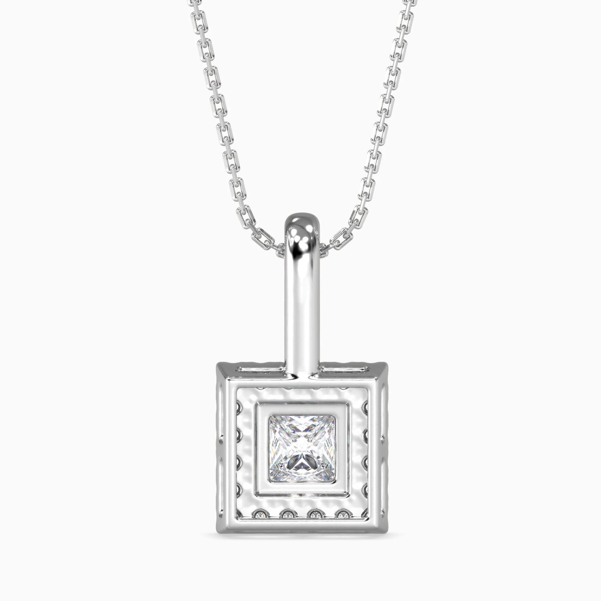 Princess Cut Lab-Grown Diamond Halo Pendant in White Gold
