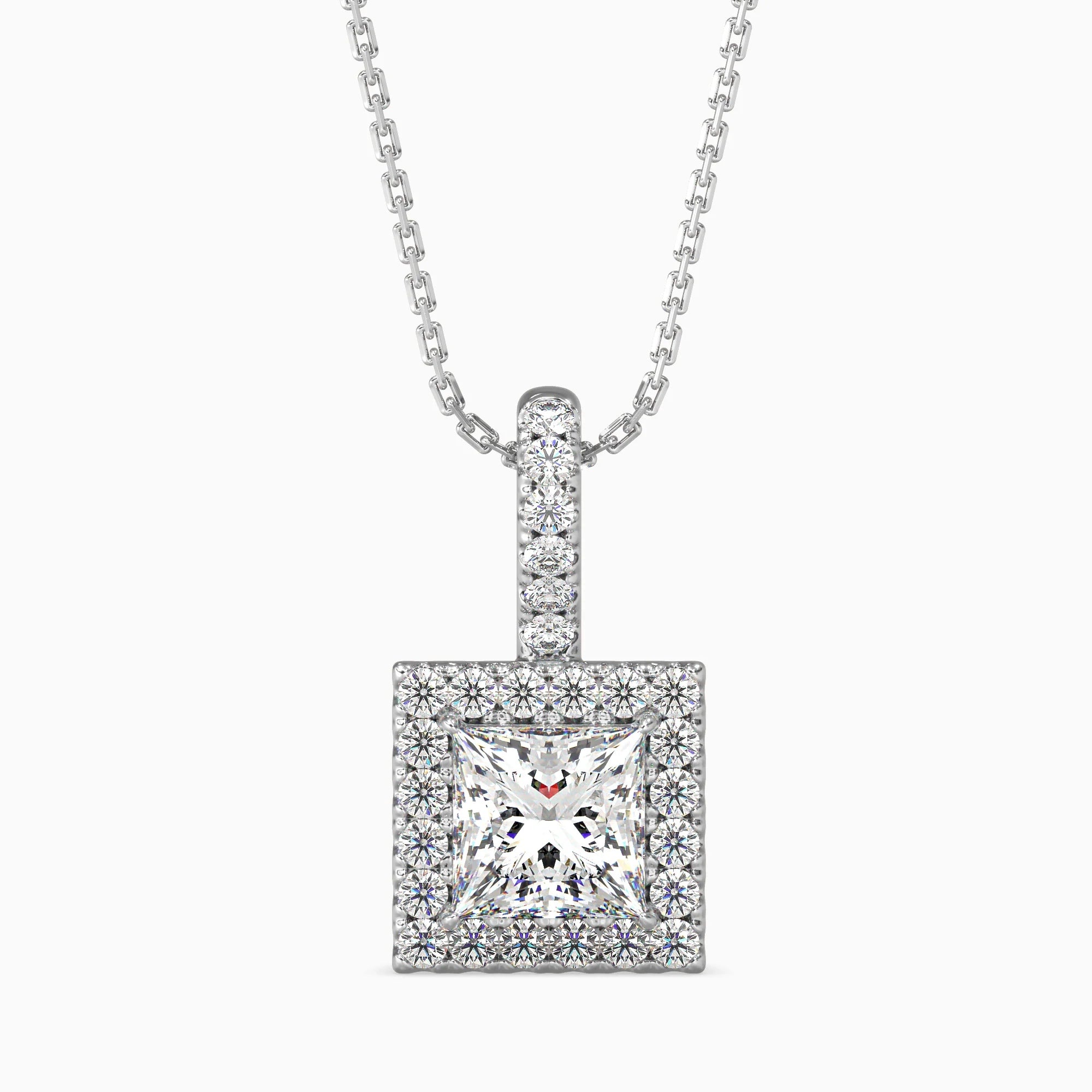 Princess Cut Lab-Grown Diamond Halo Pendant in White Gold
