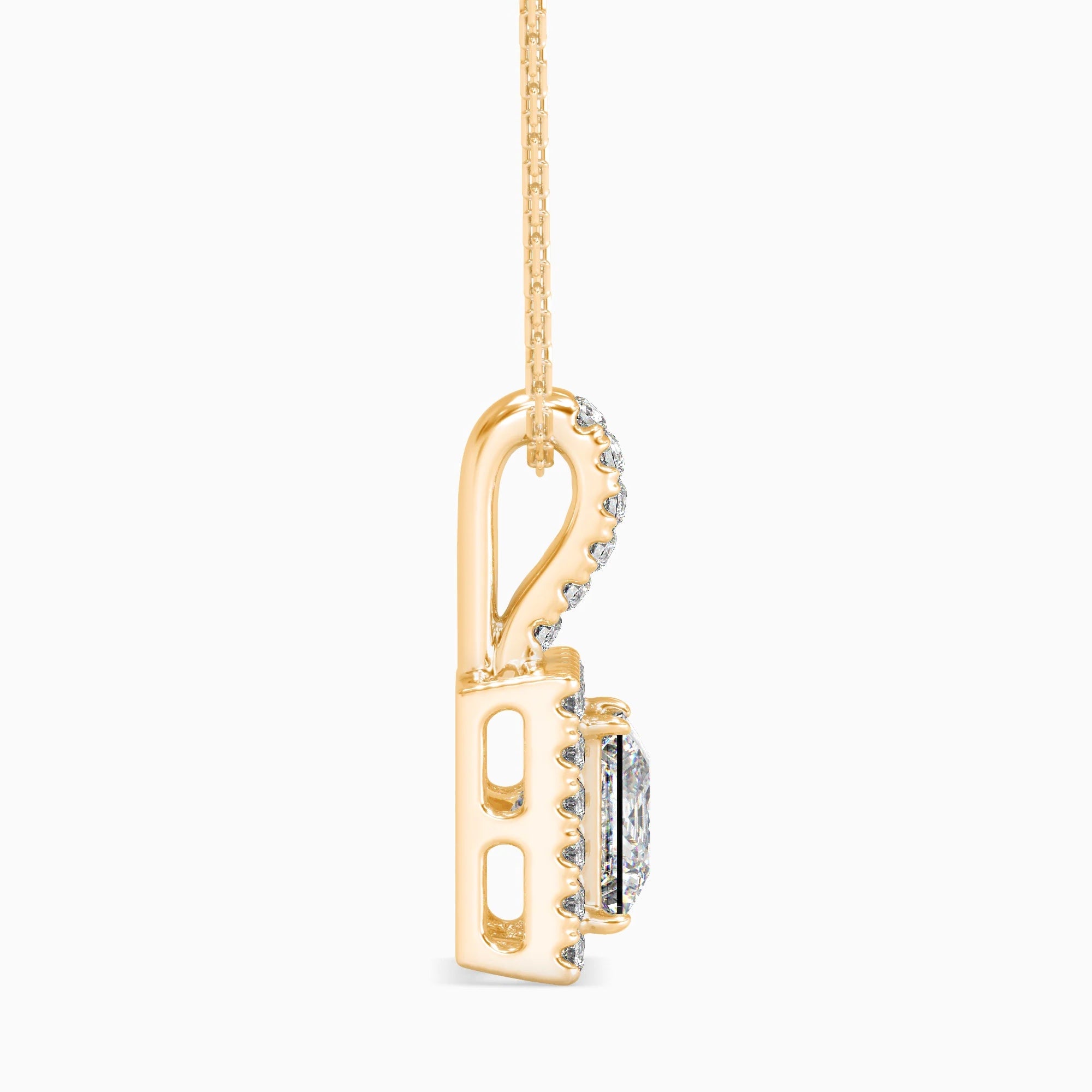 Princess Cut Lab-Grown Diamond Halo Pendant in Yellow Gold