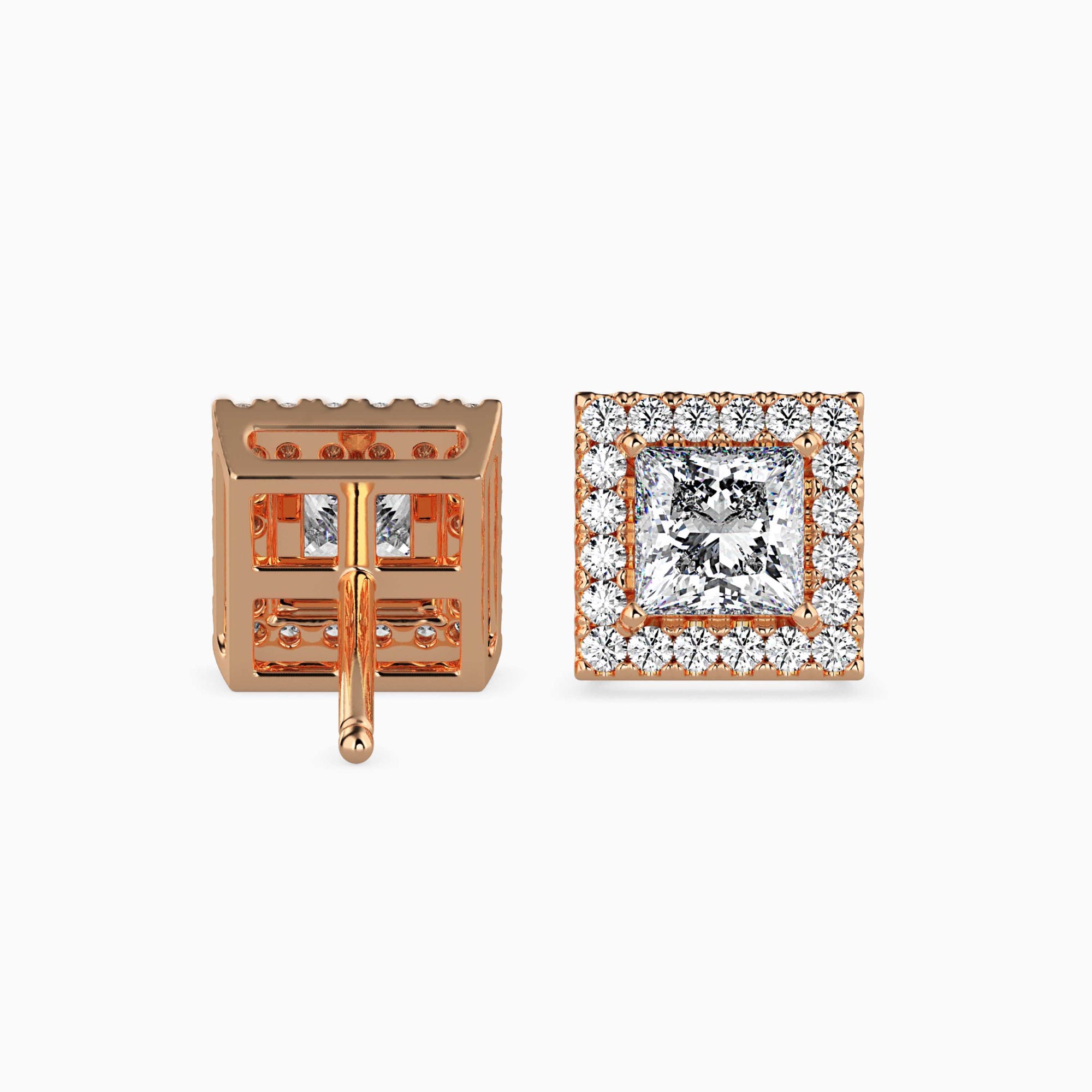 Princess Cut Lab-Grown Diamond Halo Stud Earrings in Rose Gold