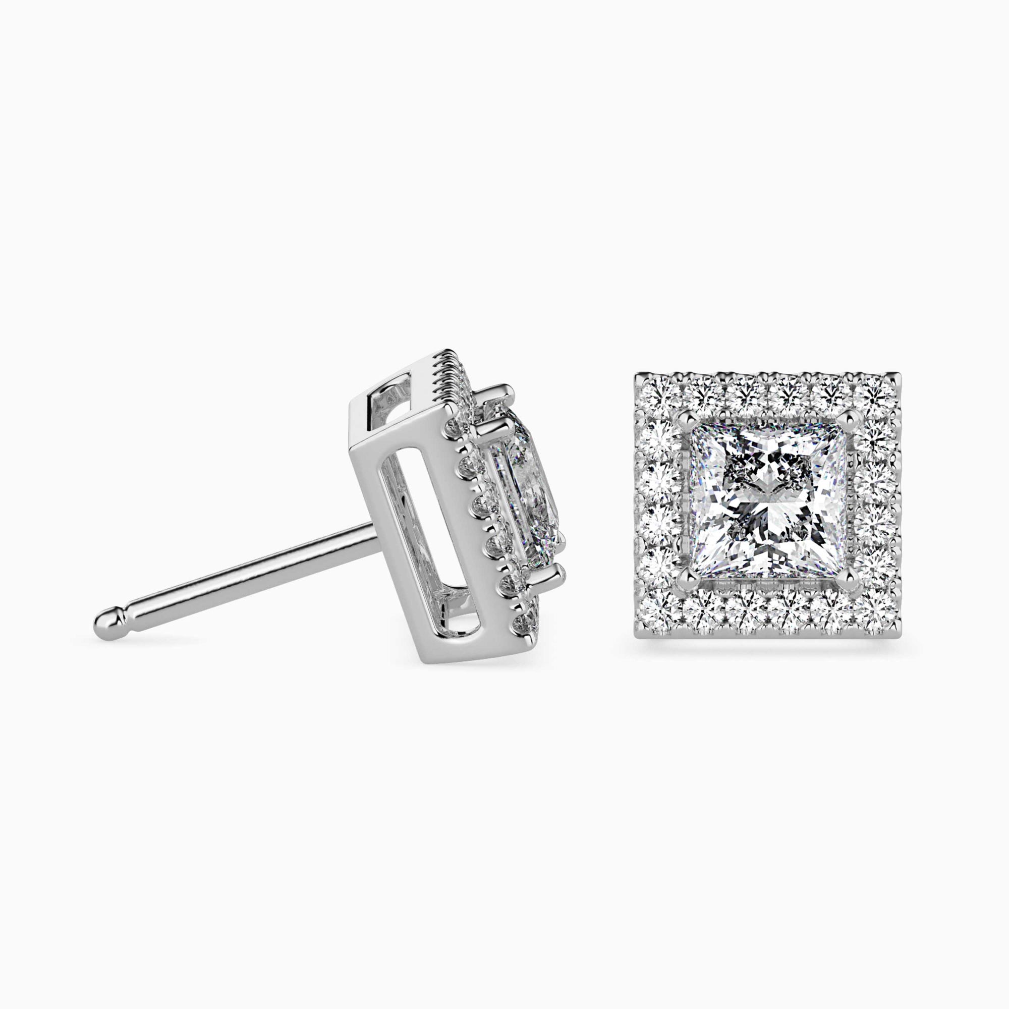 Princess Cut Lab-Grown Diamond Halo Stud Earrings in White Gold