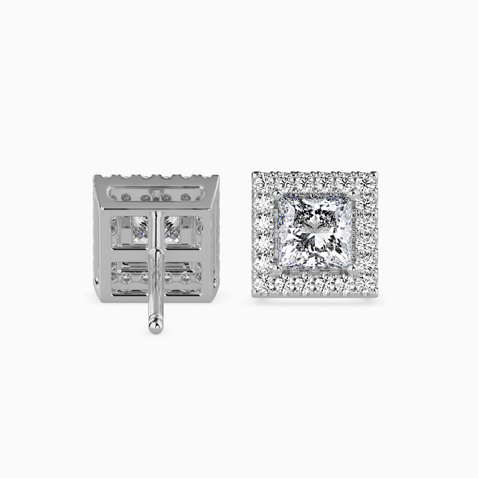 Princess Cut Lab-Grown Diamond Halo Stud Earrings in White Gold