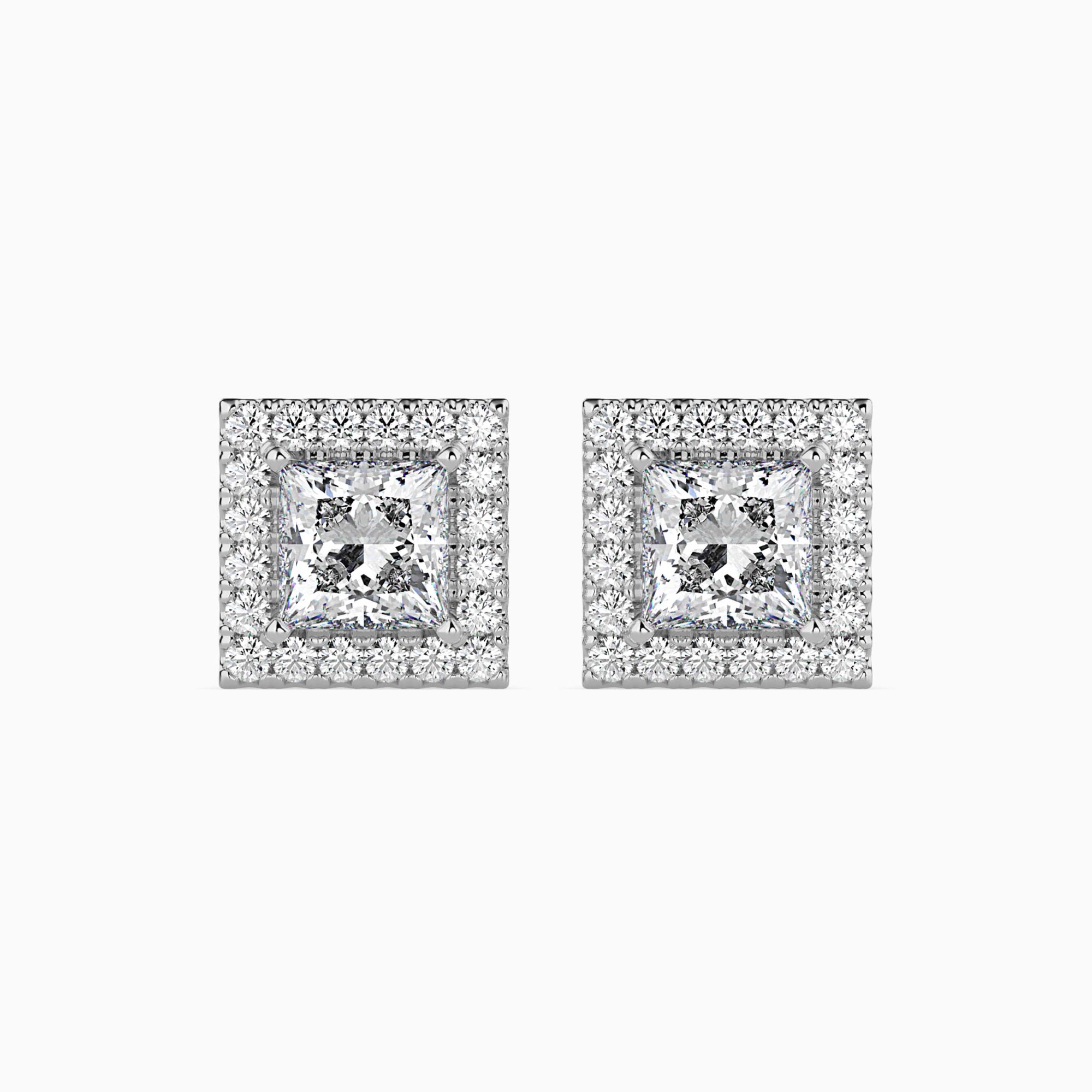 Princess Cut Lab-Grown Diamond Halo Stud Earrings in White Gold