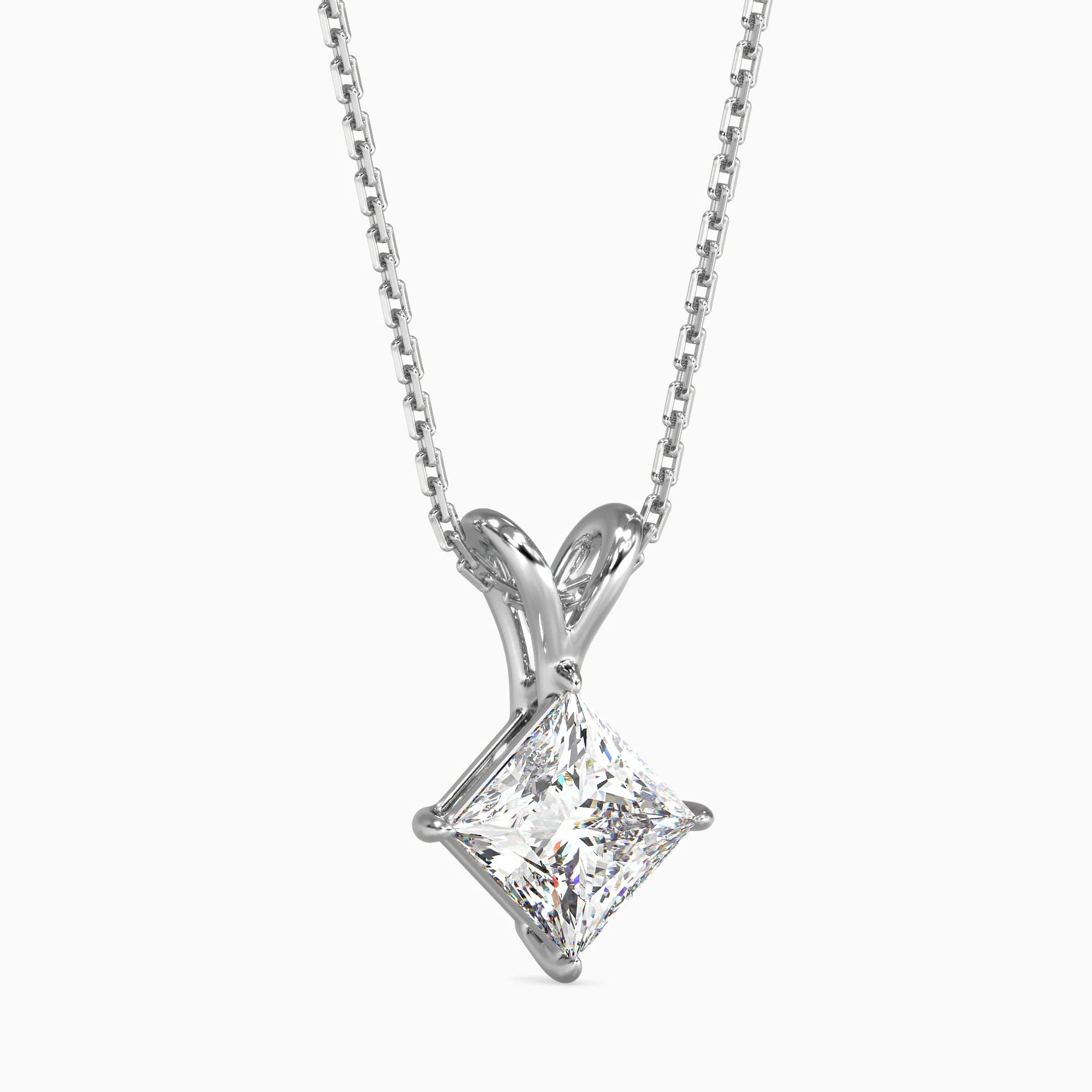 Princess Cut Lab-Grown Diamond Solitaire Pendant in White Gold